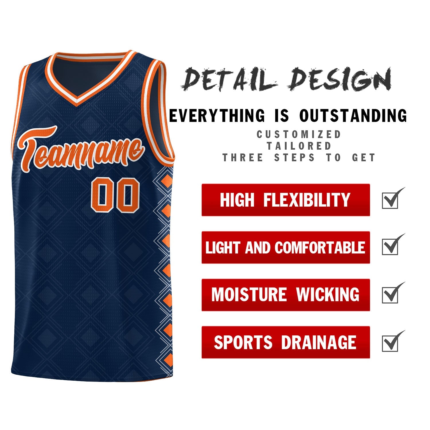 Custom Navy Side Blocks Sports Uniform Basketball Jersey