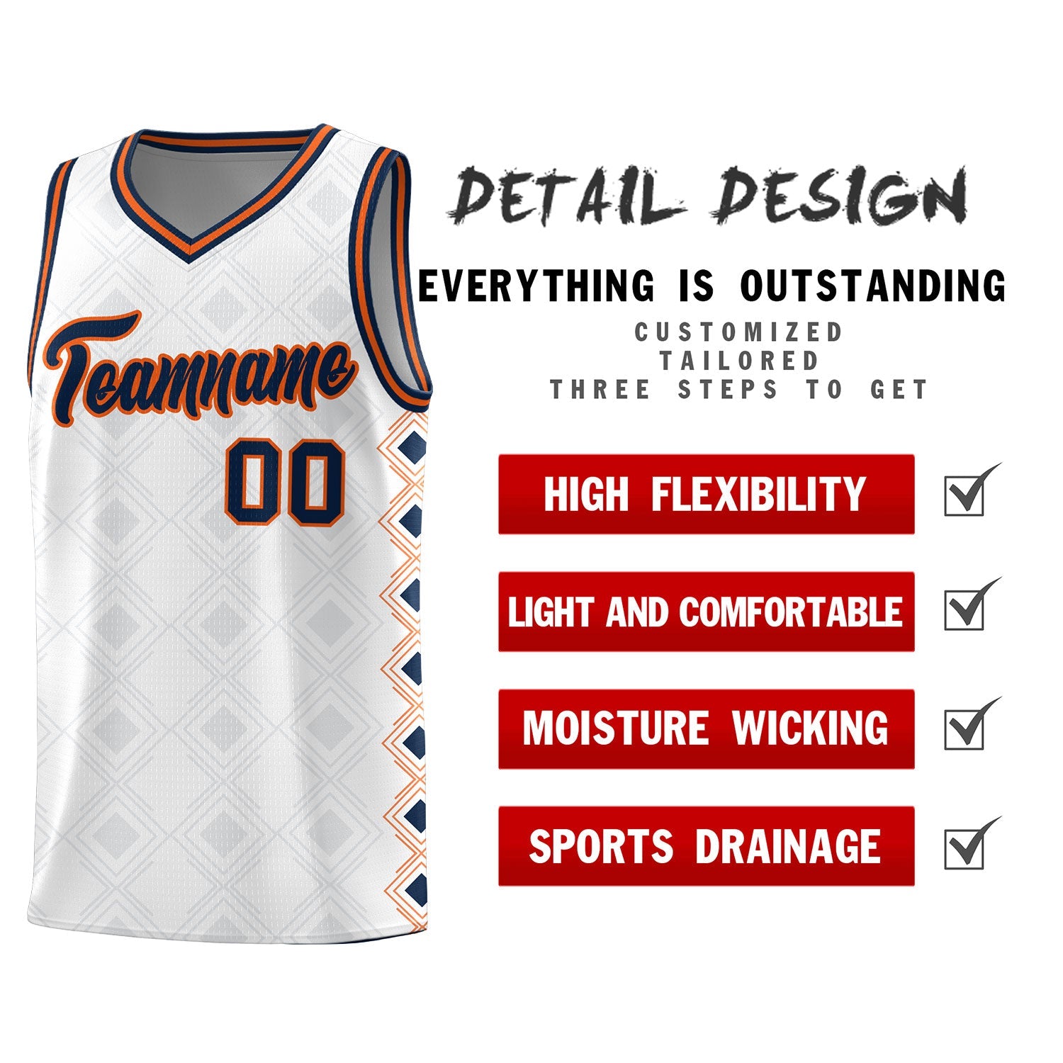 Custom White Side Blocks Sports Uniform Basketball Jersey