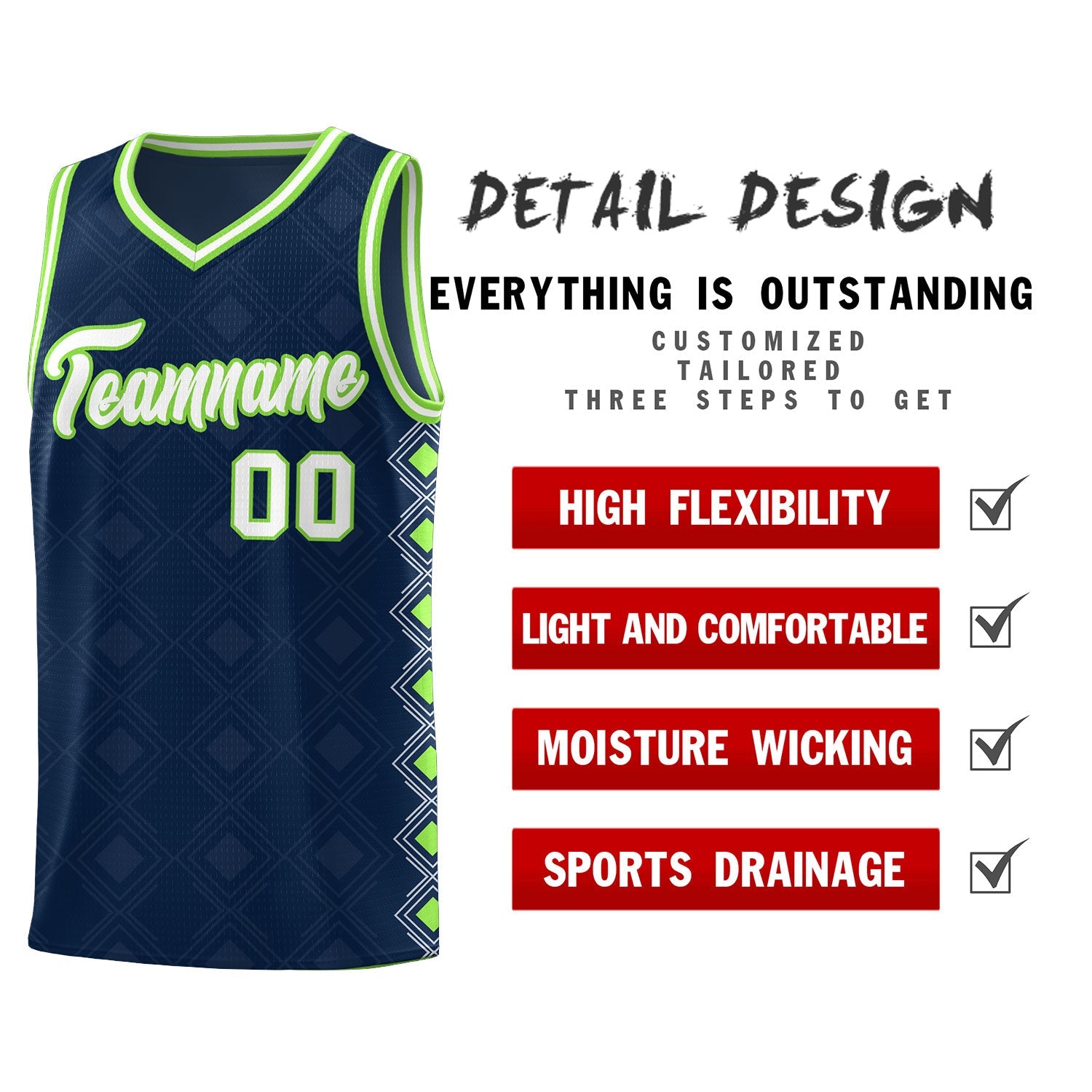 Custom Navy Side Blocks Sports Uniform Basketball Jersey