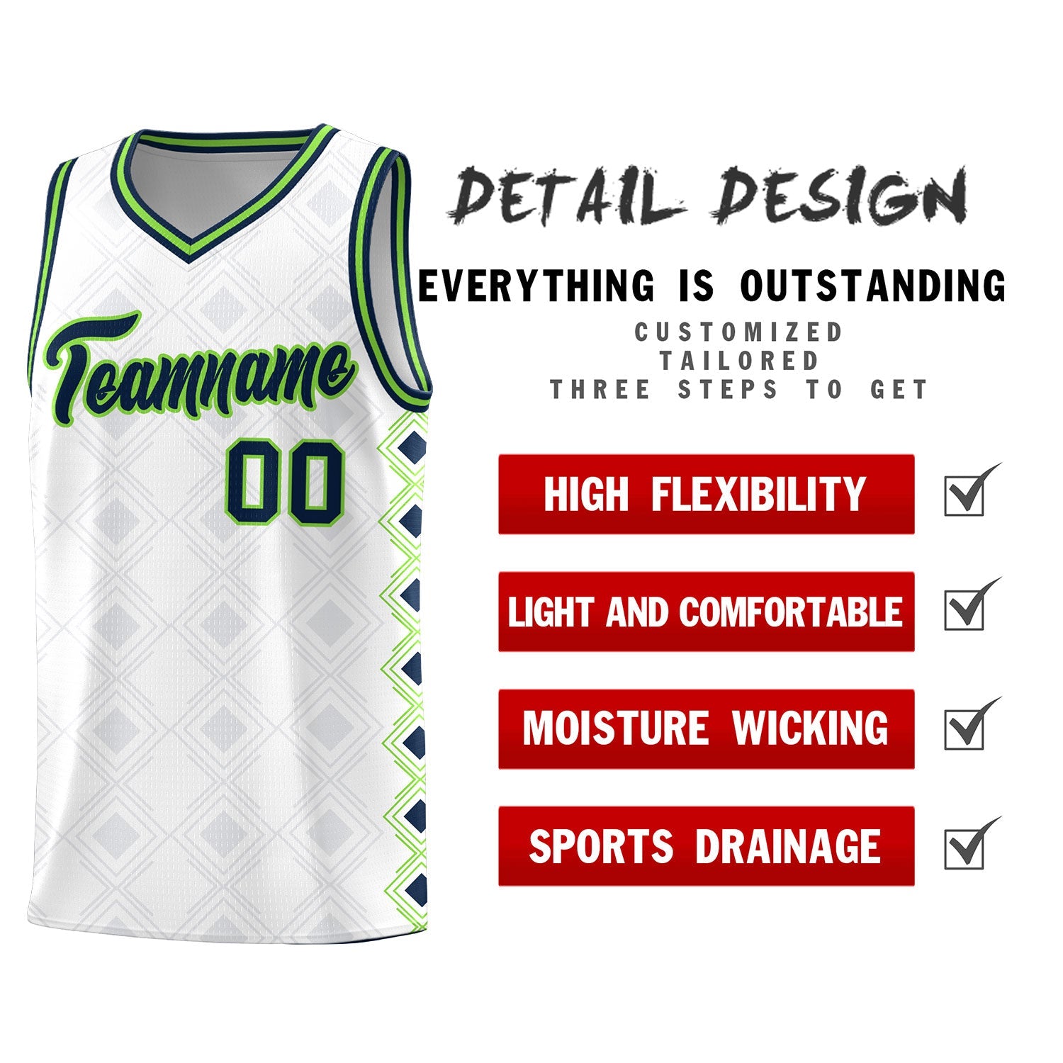 Custom White Side Blocks Sports Uniform Basketball Jersey