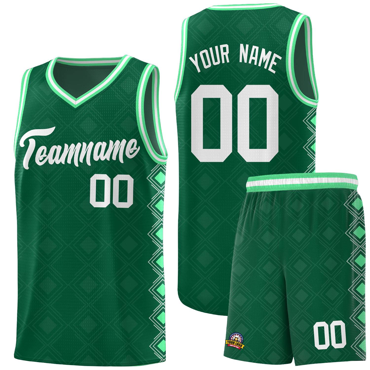 Custom Kelly Green Side Blocks Sports Uniform Basketball Jersey
