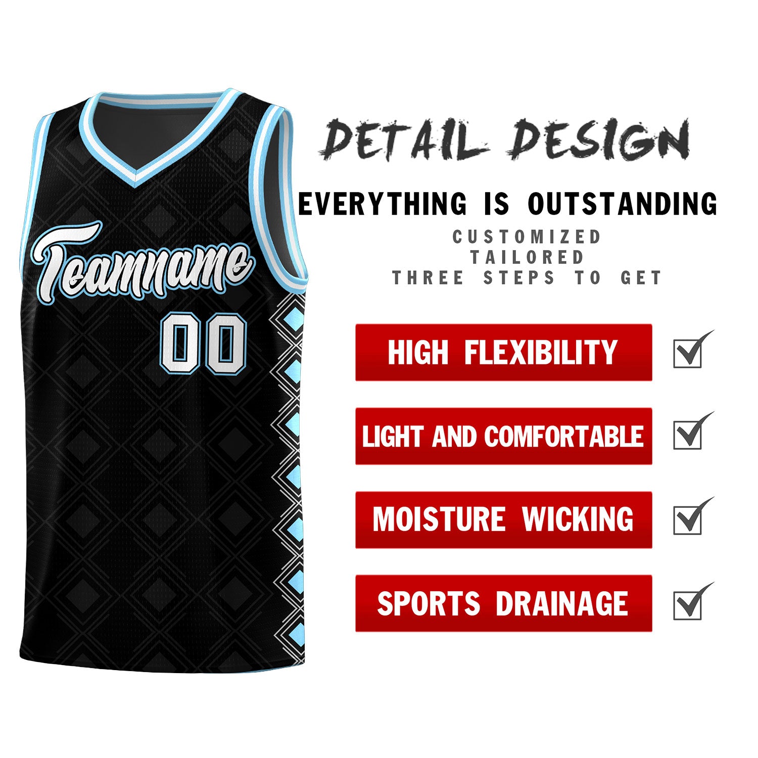Custom Black Side Blocks Sports Uniform Basketball Jersey