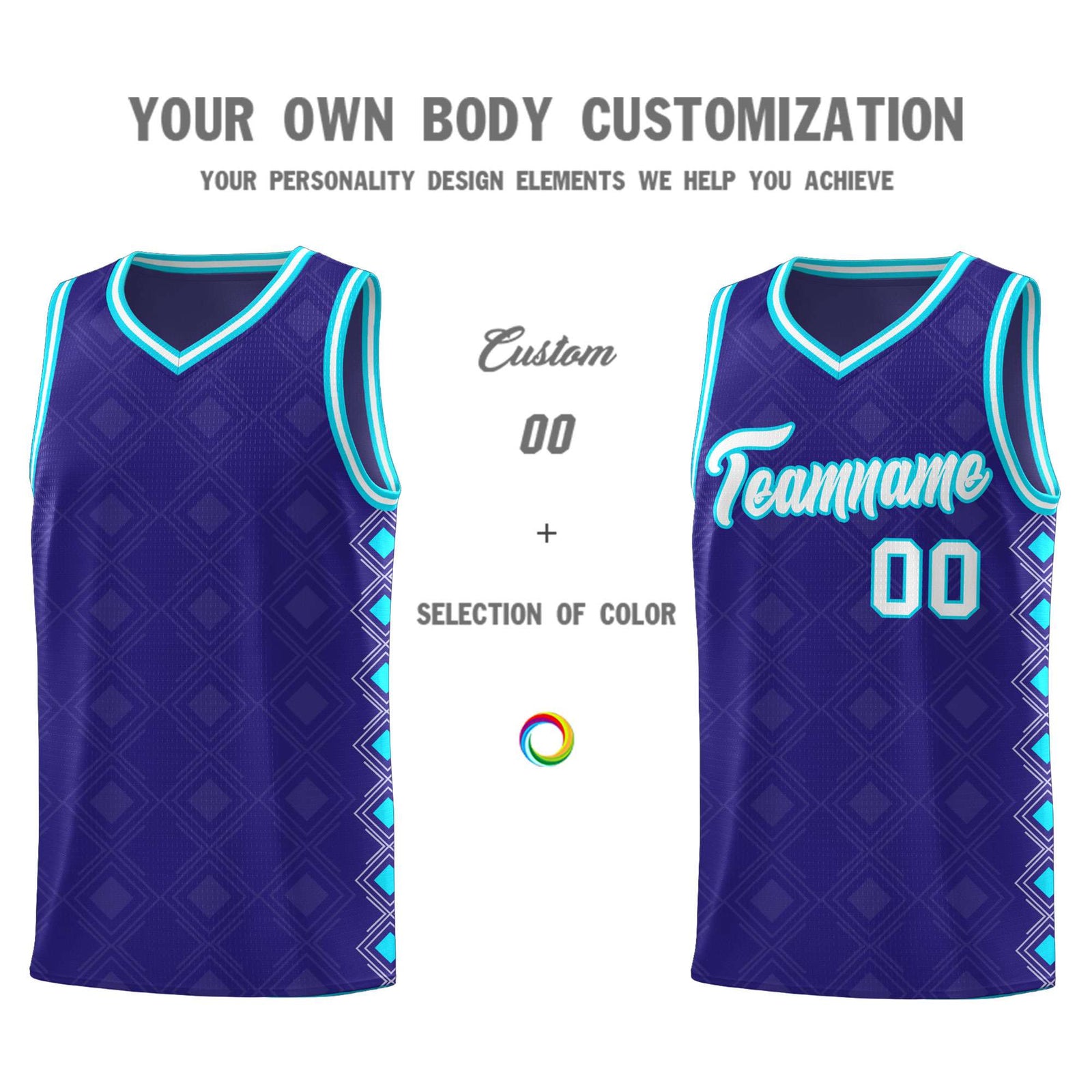 Custom Royal Side Blocks Sports Uniform Basketball Jersey