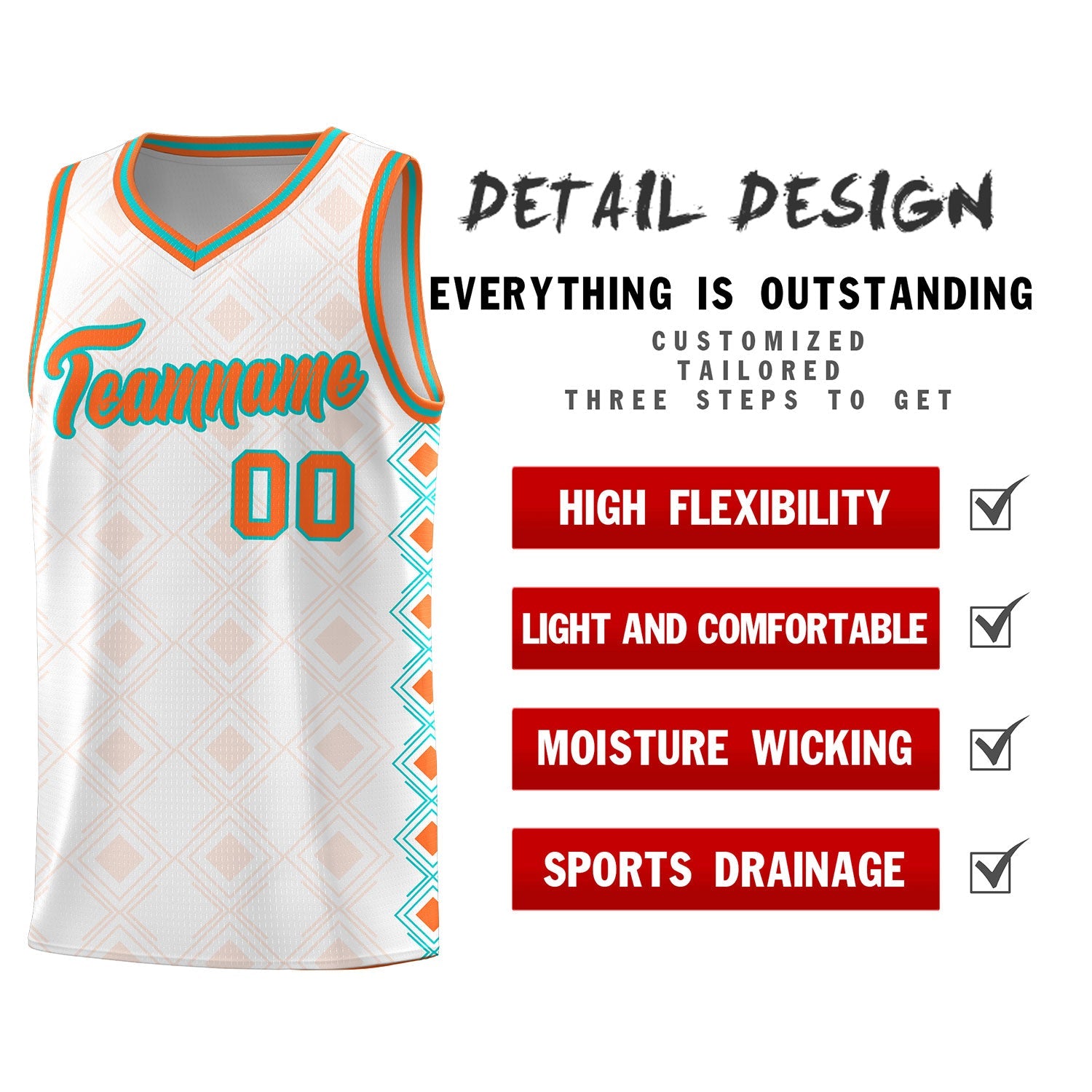 Custom White Side Blocks Sports Uniform Basketball Jersey