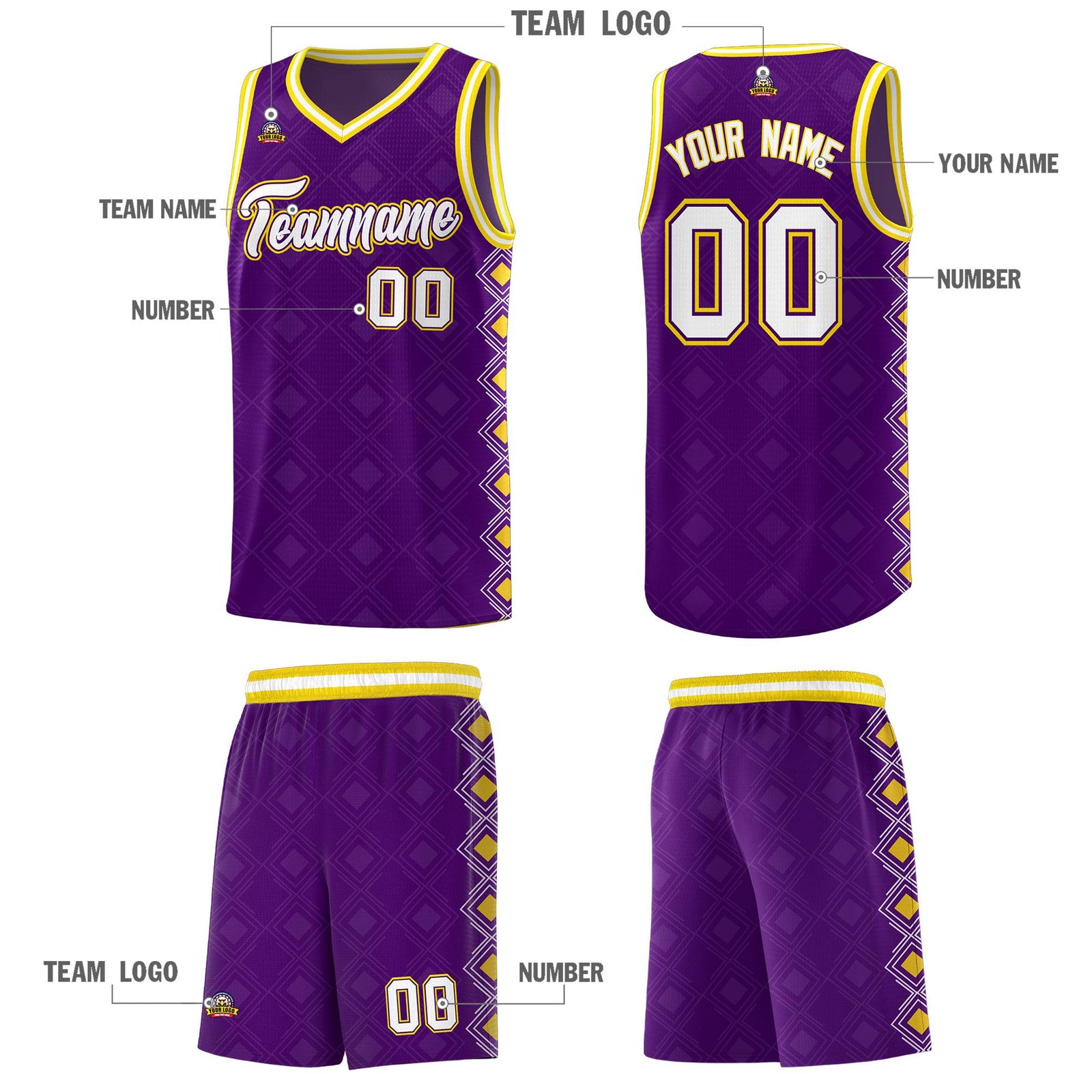 Custom Purple Side Blocks Sports Uniform Basketball Jersey