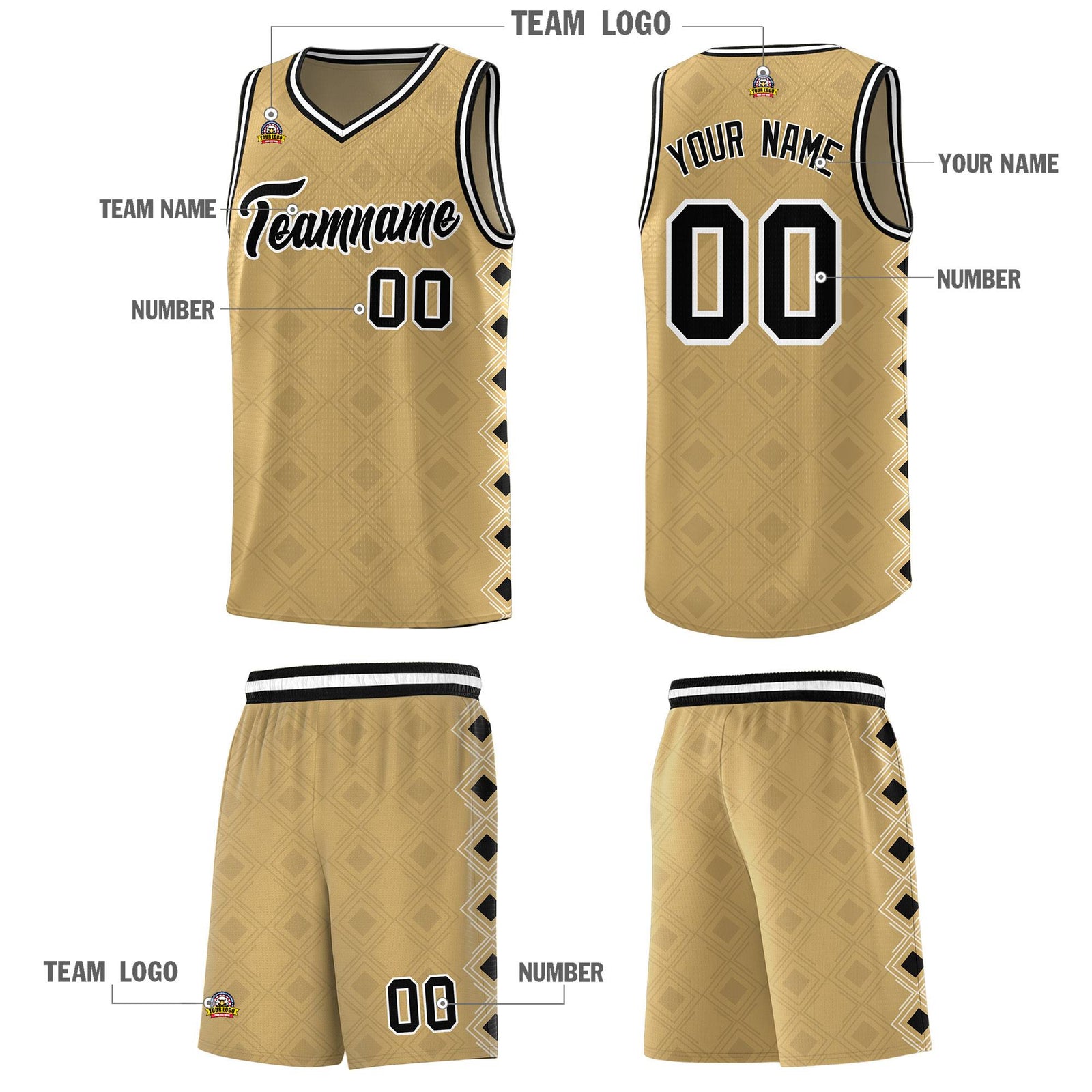Custom Old Gold Side Blocks Sports Uniform Basketball Jersey