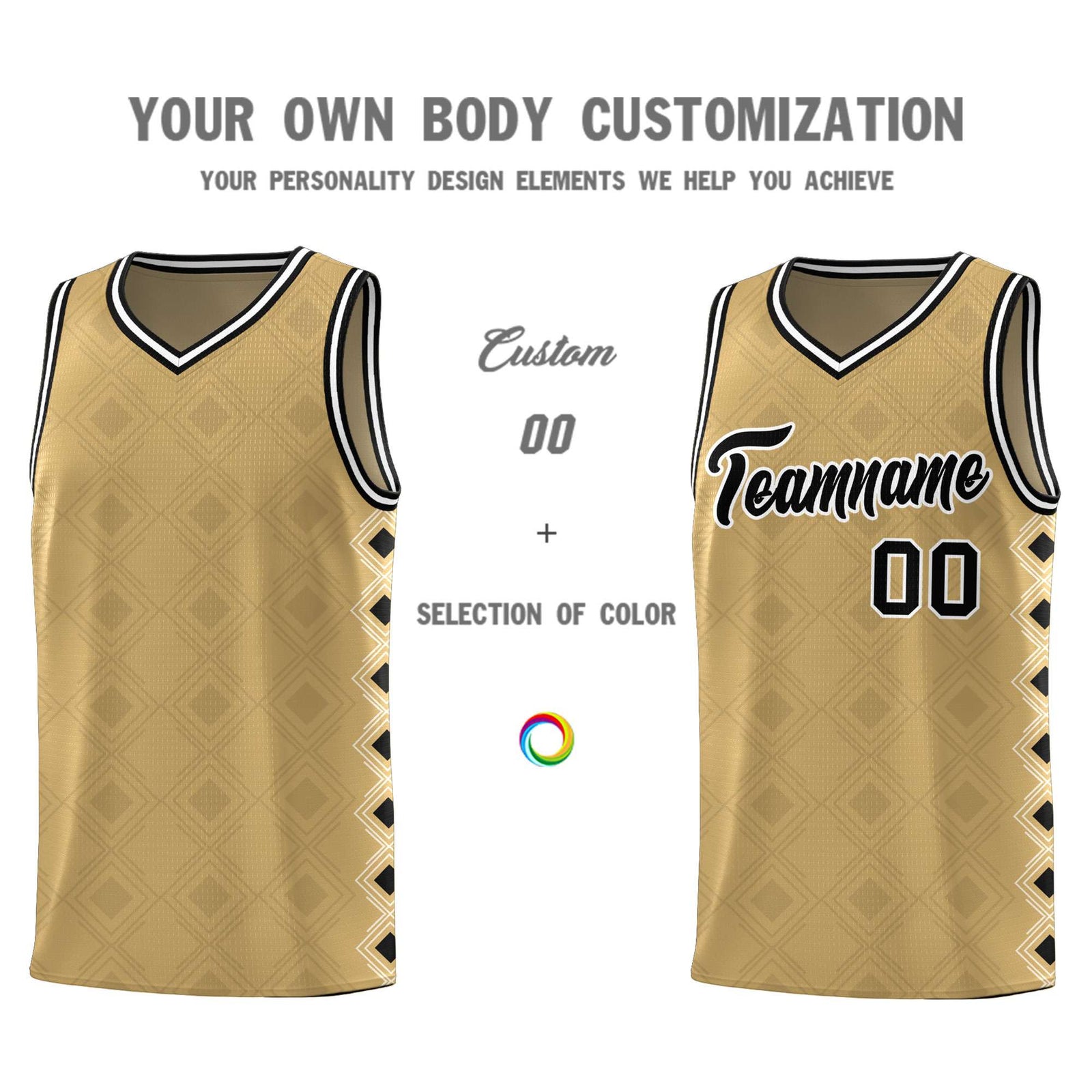 Custom Old Gold Side Blocks Sports Uniform Basketball Jersey