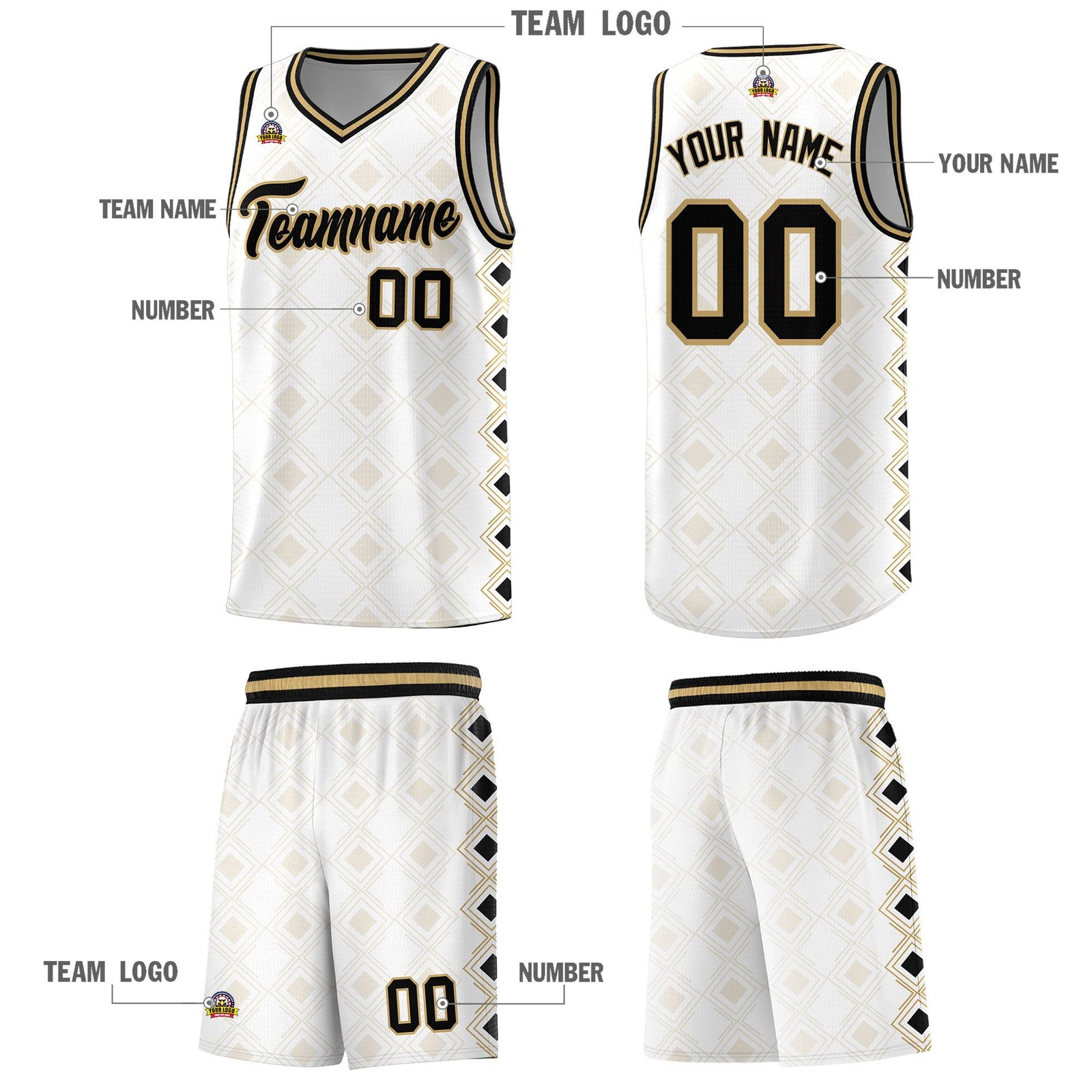 Custom White Side Blocks Sports Uniform Basketball Jersey