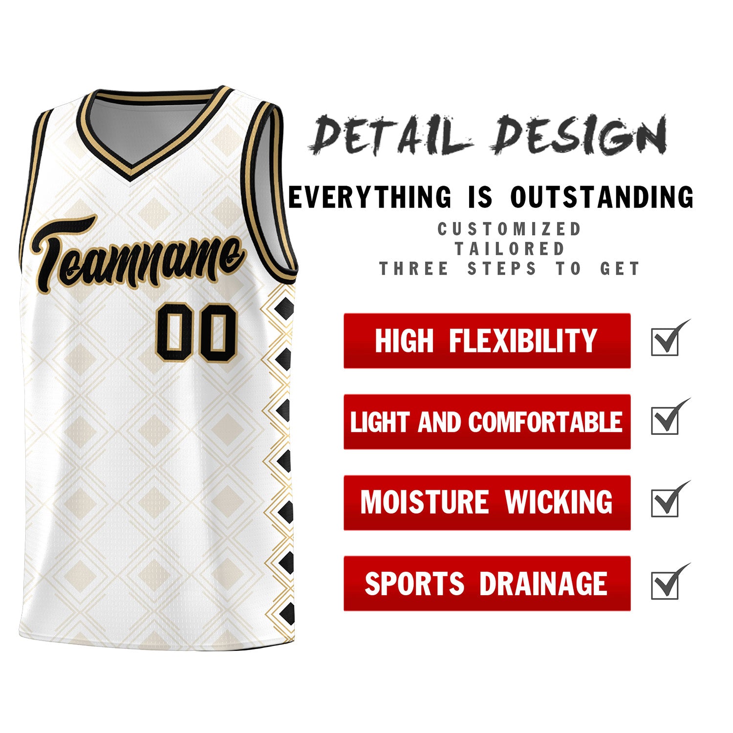 Custom White Side Blocks Sports Uniform Basketball Jersey