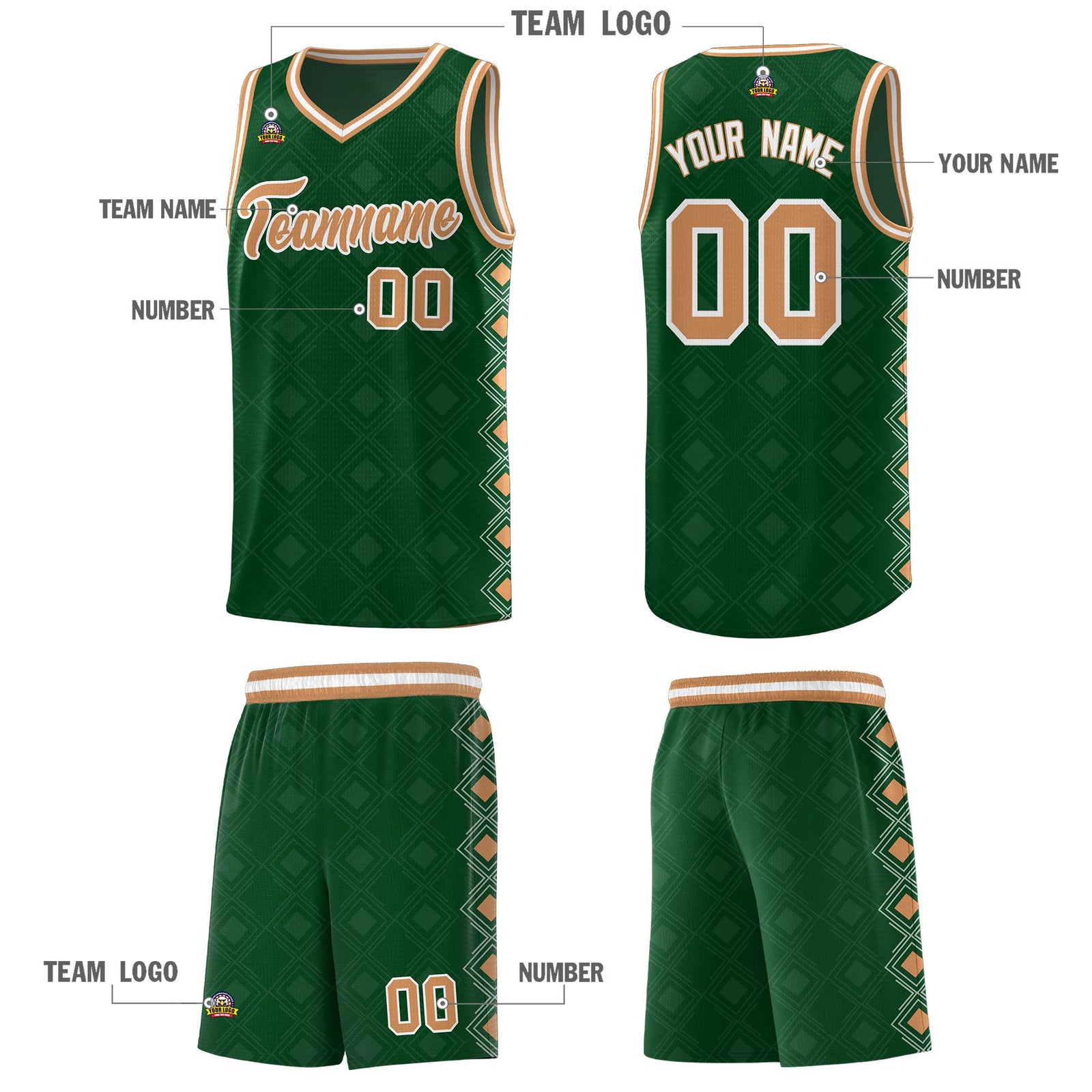 Custom Kelly Green Side Blocks Sports Uniform Basketball Jersey
