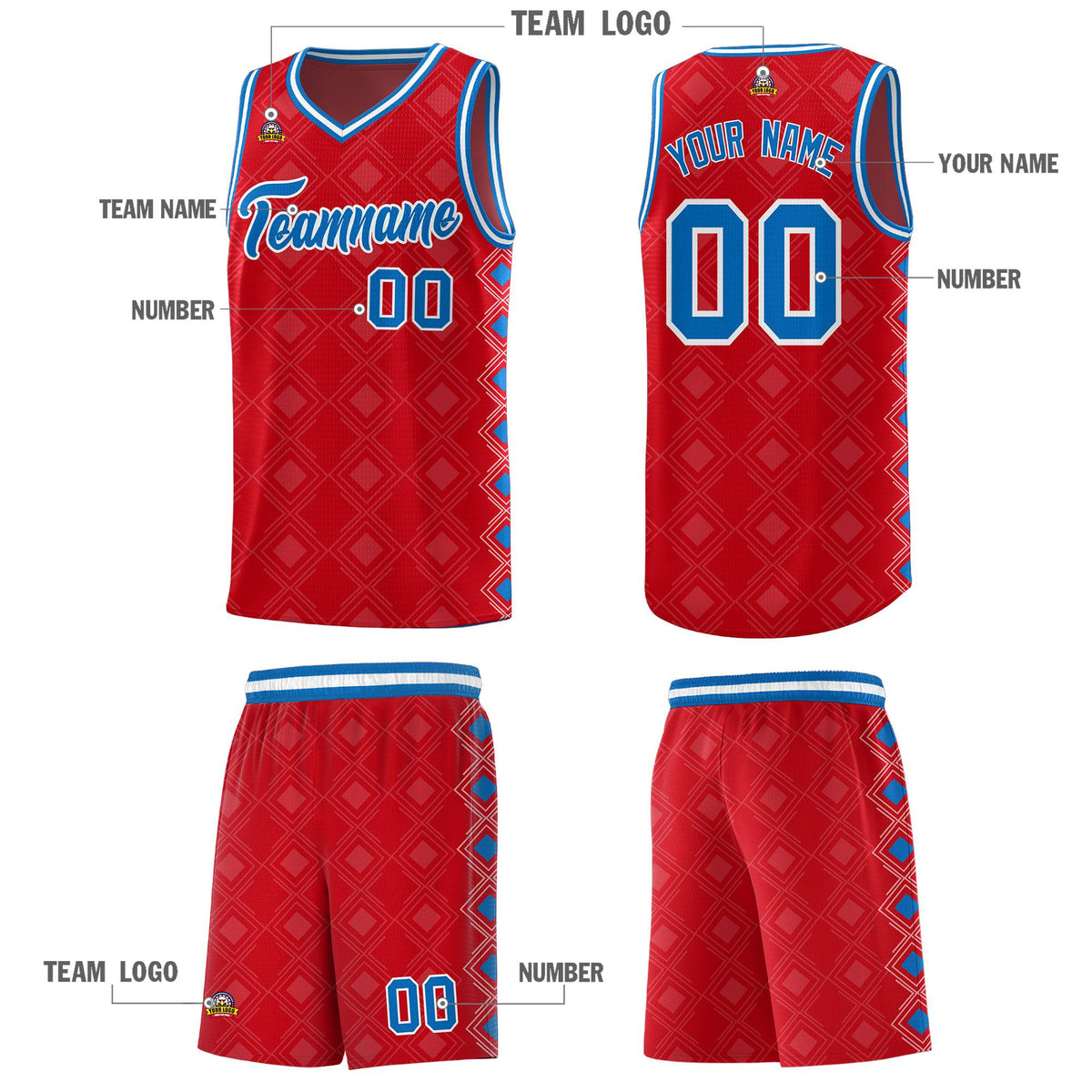 Custom Red Side Blocks Sports Uniform Basketball Jersey