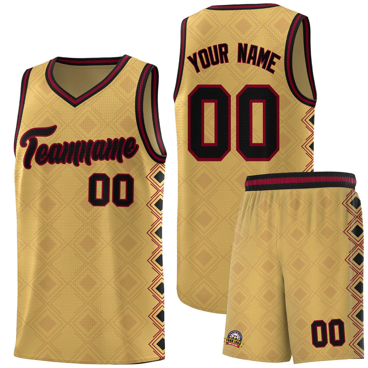 Custom Old Gold Side Blocks Sports Uniform Basketball Jersey