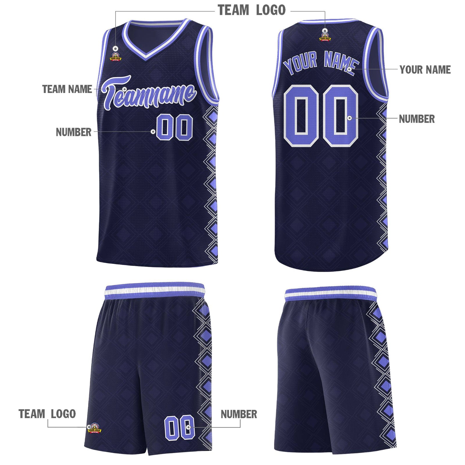 Custom Navy Side Blocks Sports Uniform Basketball Jersey