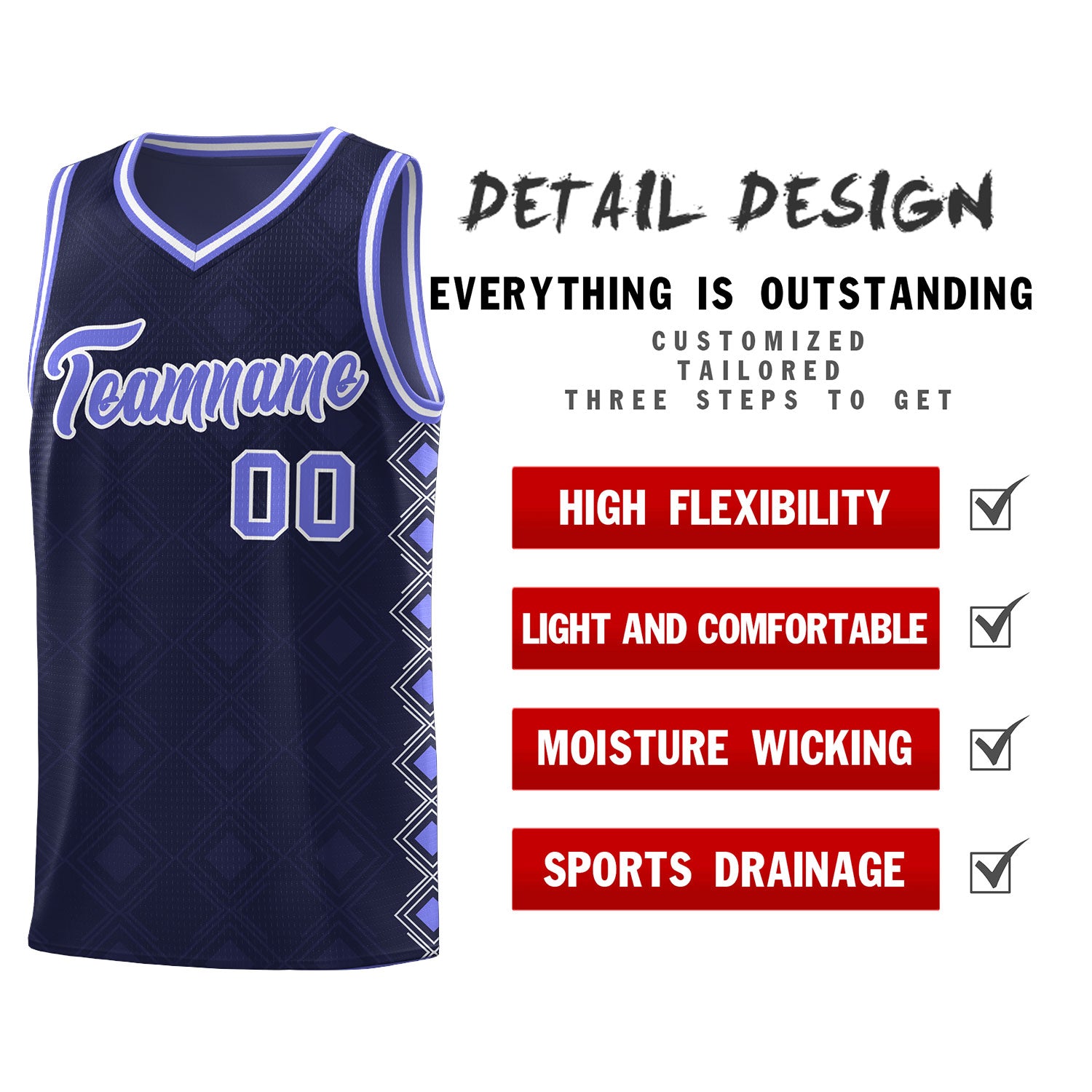 Custom Navy Side Blocks Sports Uniform Basketball Jersey
