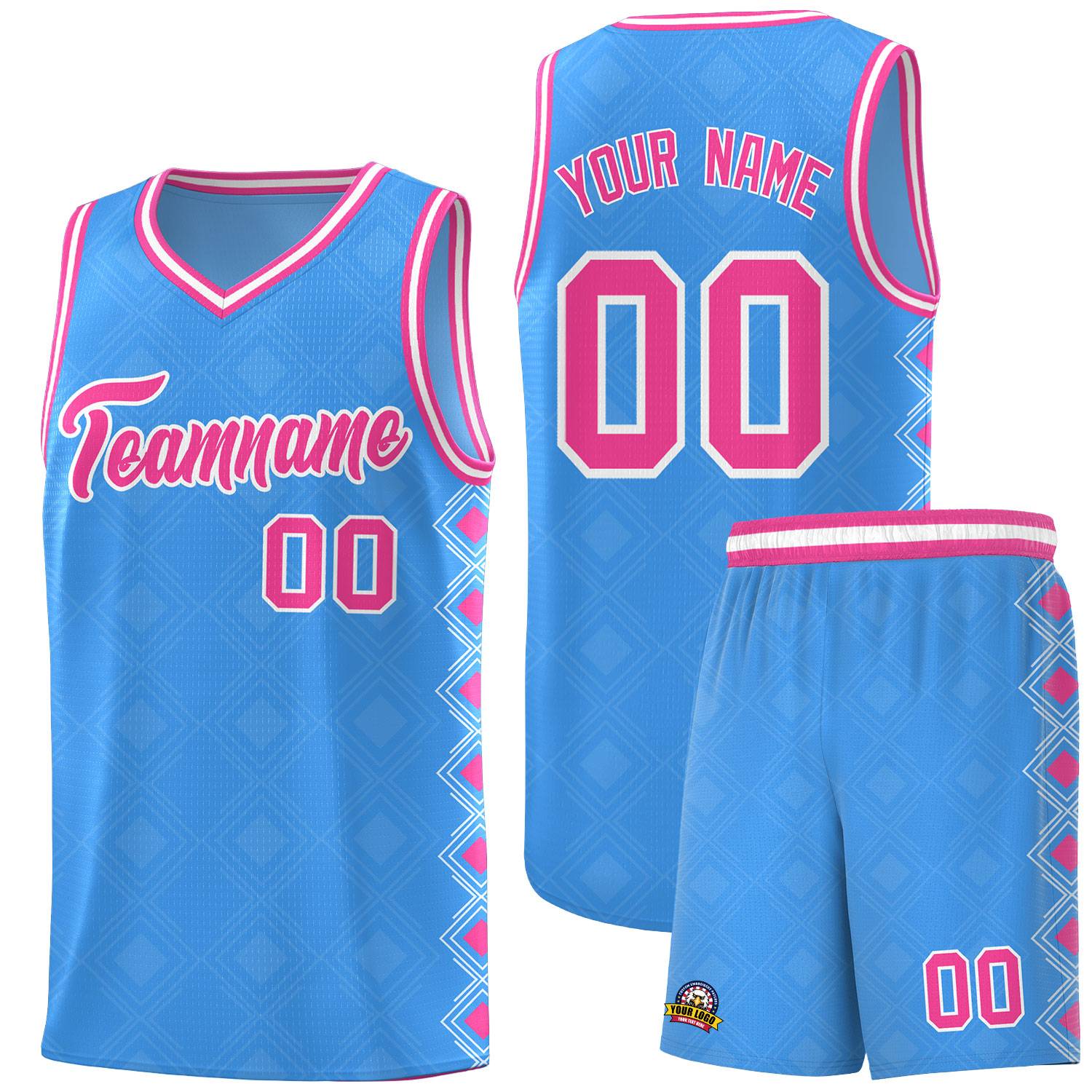 Custom Light Blue Side Blocks Sports Uniform Basketball Jersey