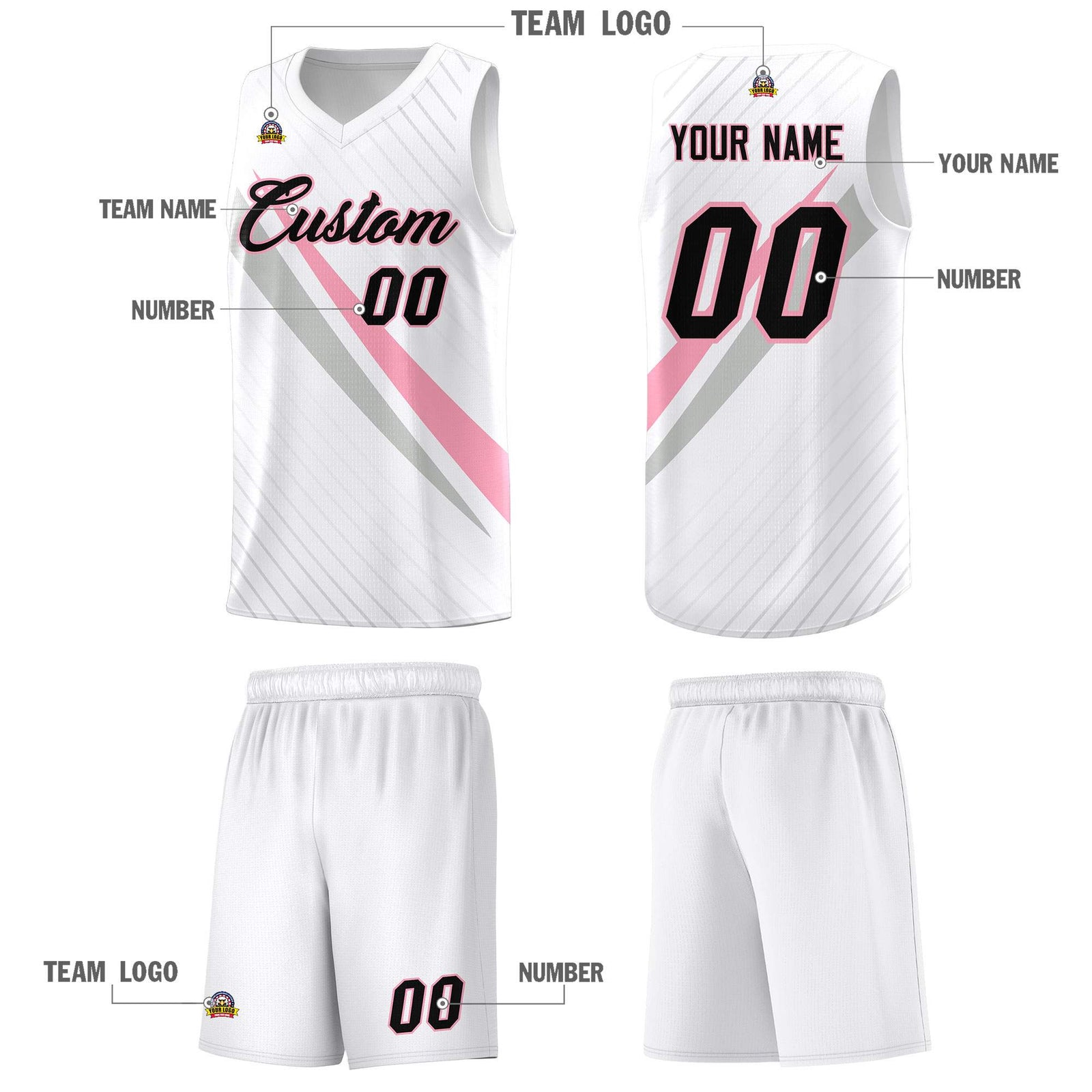 Custom White Diagonal Pinstripe Pattern Color Block Sports Uniform Basketball Jersey