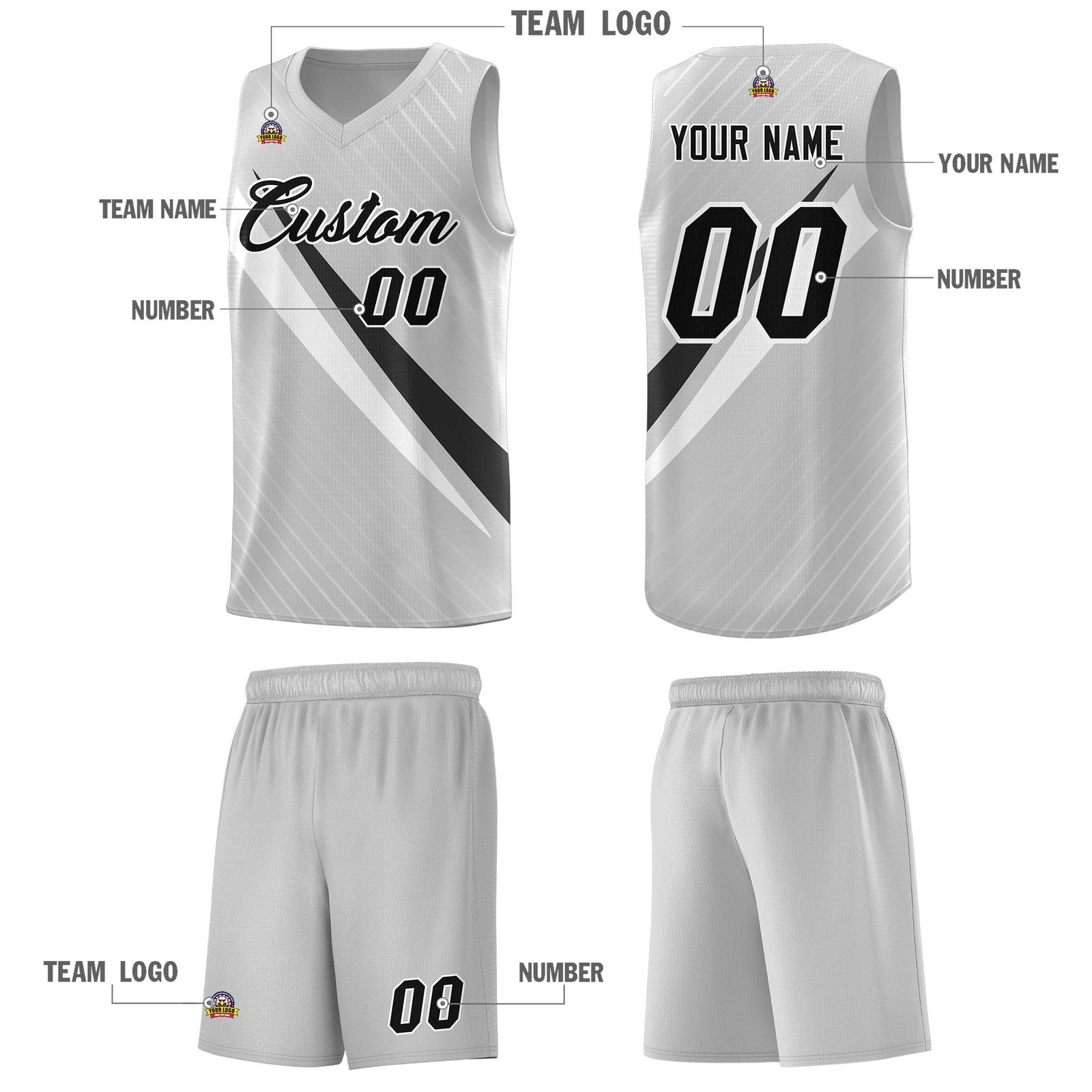 Custom Gray Diagonal Pinstripe Pattern Color Block Sports Uniform Basketball Jersey