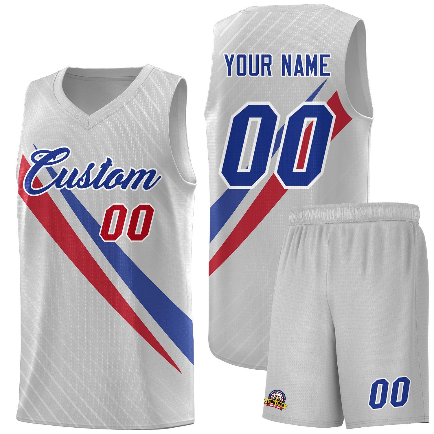 Custom Gray Diagonal Pinstripe Pattern Color Block Sports Uniform Basketball Jersey