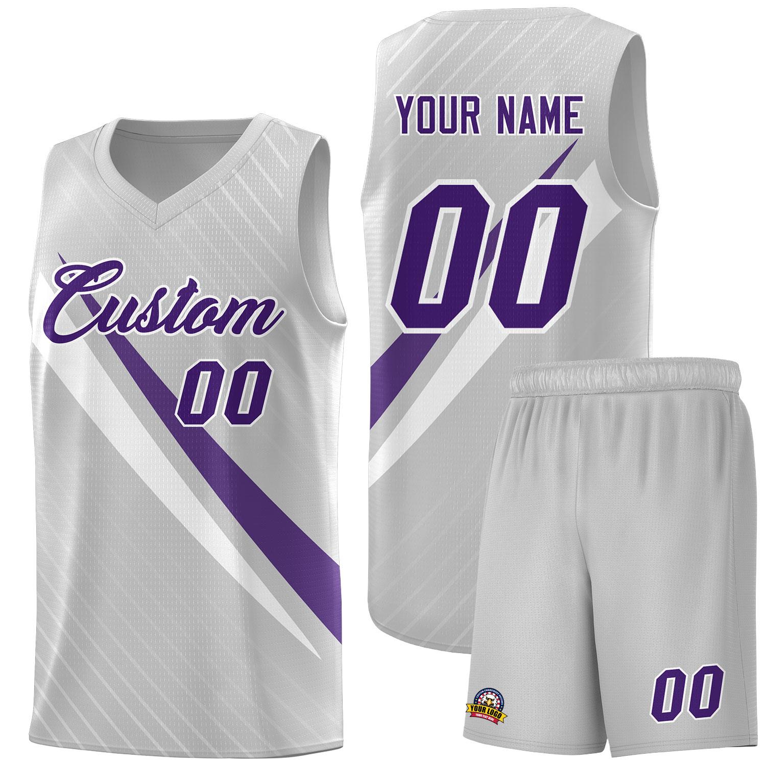 Custom Gray Diagonal Pinstripe Pattern Color Block Sports Uniform Basketball Jersey