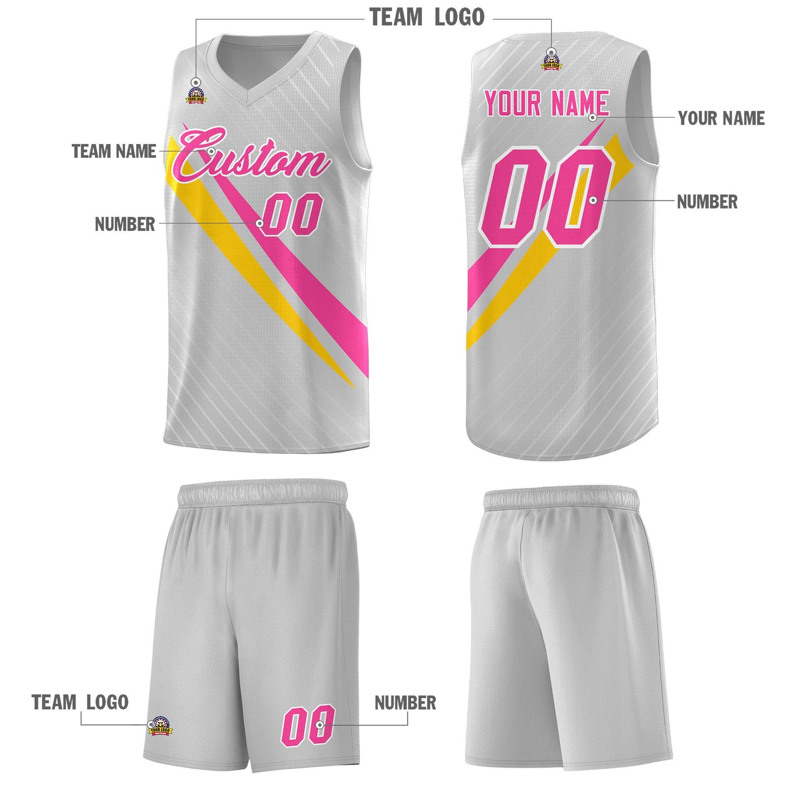 Custom Gray Diagonal Pinstripe Pattern Color Block Sports Uniform Basketball Jersey