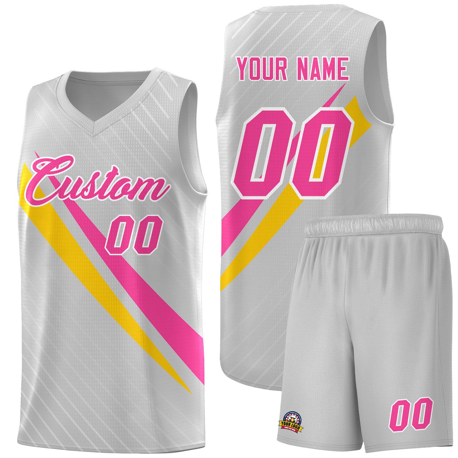 Custom Gray Diagonal Pinstripe Pattern Color Block Sports Uniform Basketball Jersey