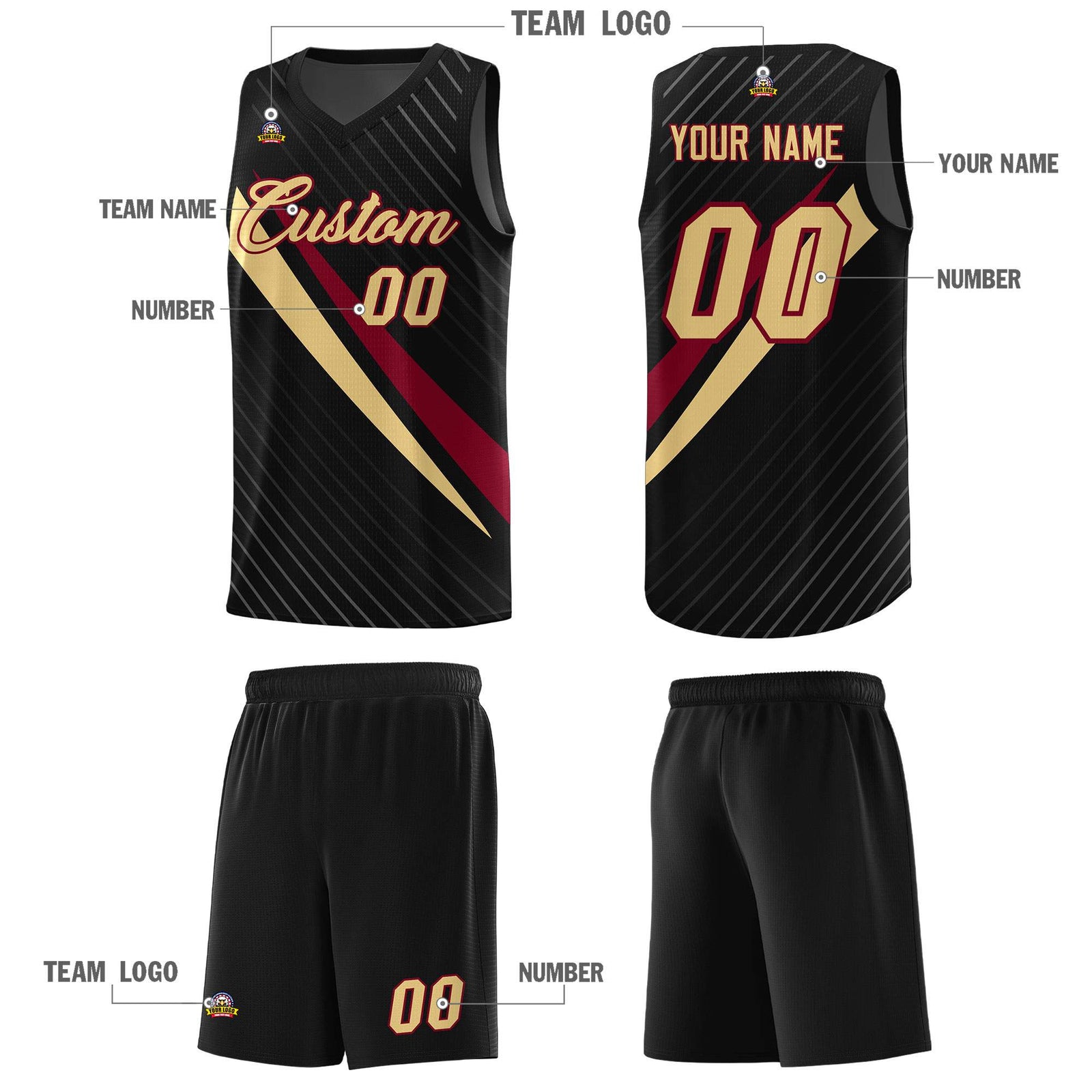 Custom Black Diagonal Pinstripe Pattern Color Block Sports Uniform Basketball Jersey