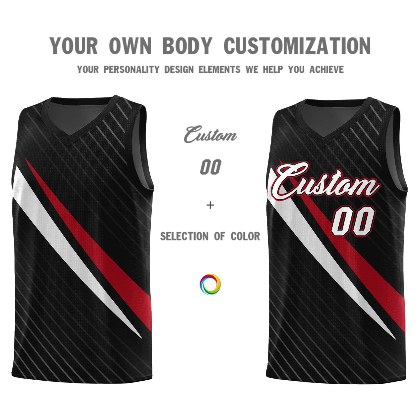 Custom Black Diagonal Pinstripe Pattern Color Block Sports Uniform Basketball Jersey