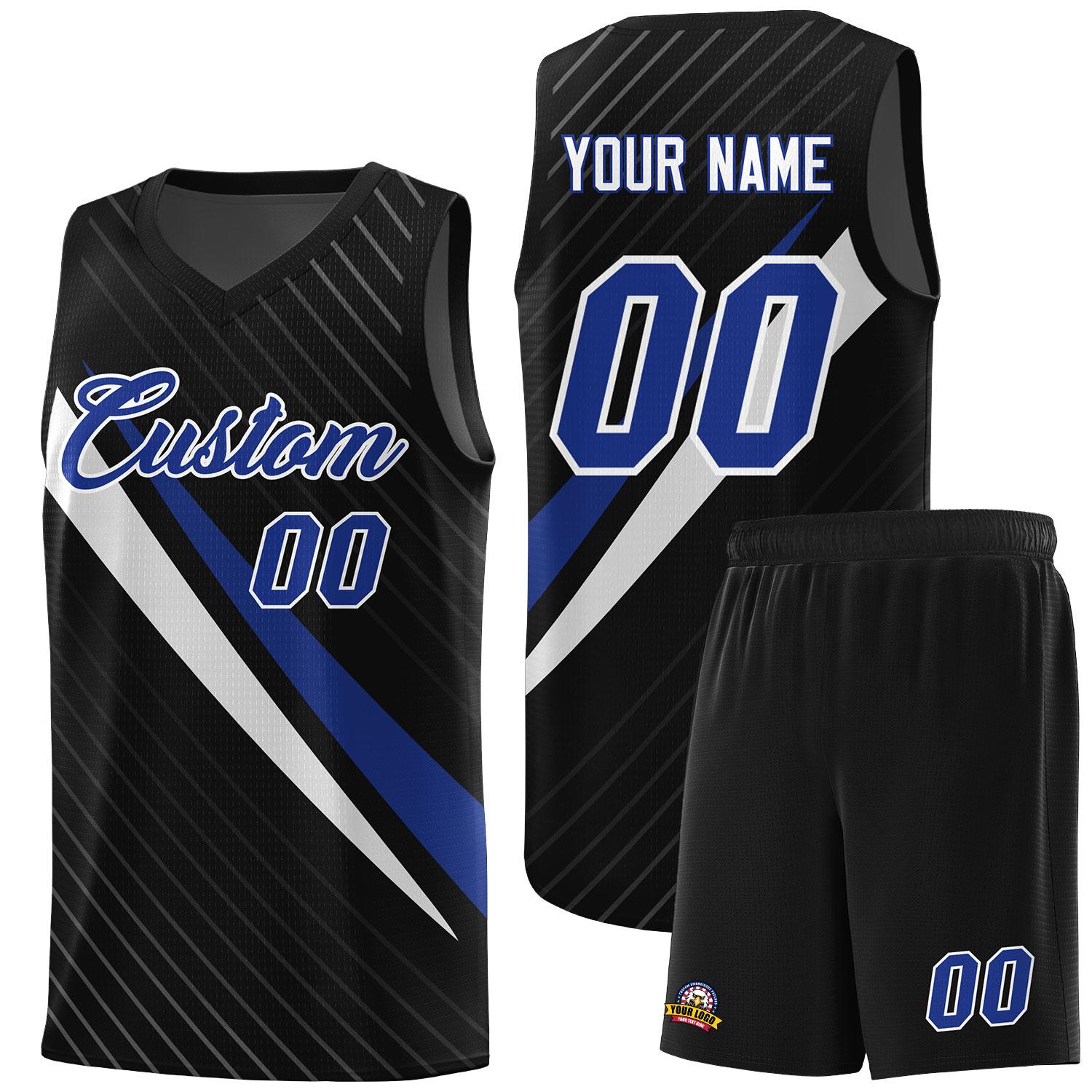 Custom Black Diagonal Pinstripe Pattern Color Block Sports Uniform Basketball Jersey