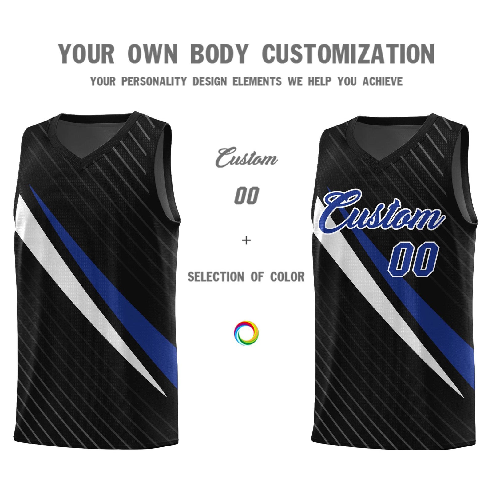 Custom Black Diagonal Pinstripe Pattern Color Block Sports Uniform Basketball Jersey