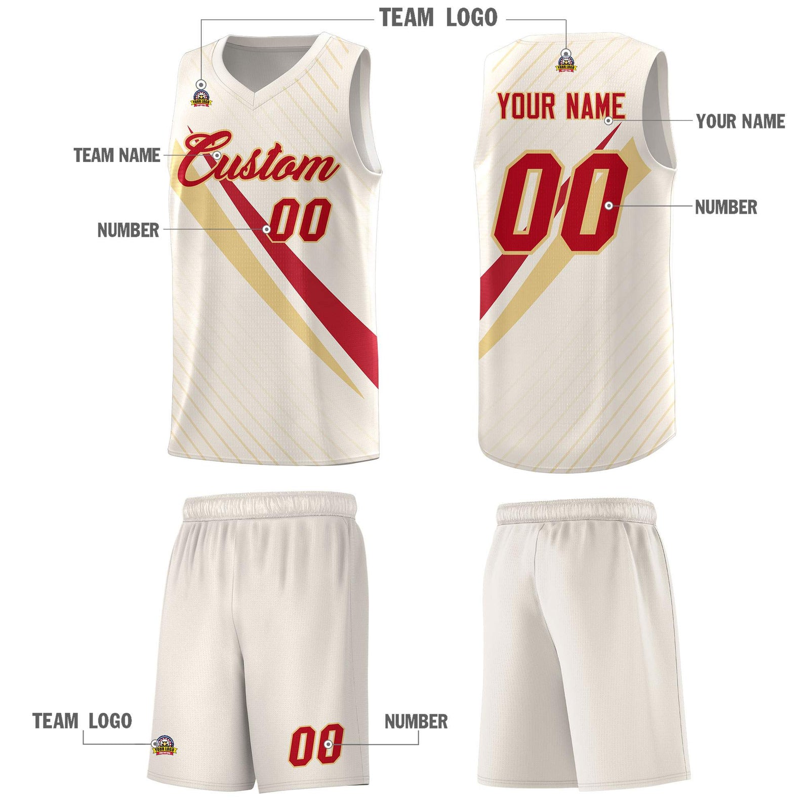 Custom Cream Diagonal Pinstripe Pattern Color Block Sports Uniform Basketball Jersey