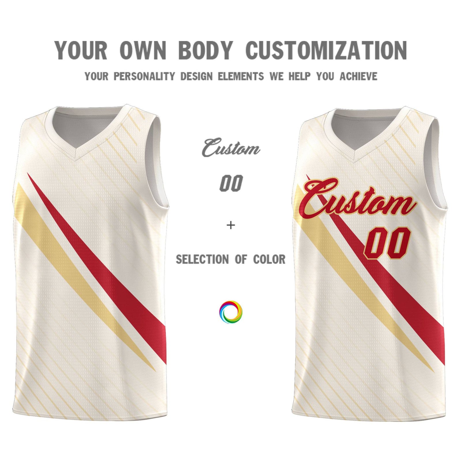 Custom Cream Diagonal Pinstripe Pattern Color Block Sports Uniform Basketball Jersey