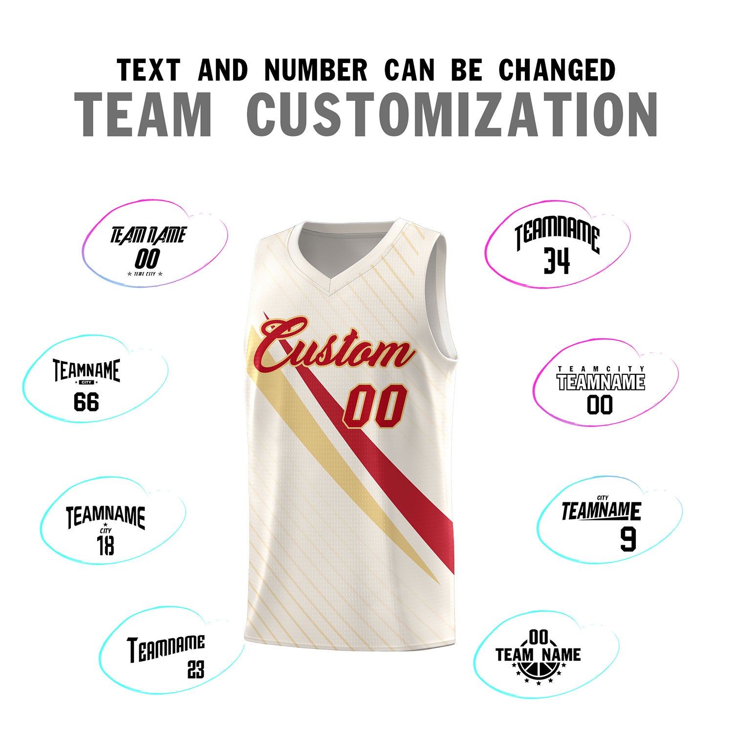 Custom Cream Diagonal Pinstripe Pattern Color Block Sports Uniform Basketball Jersey