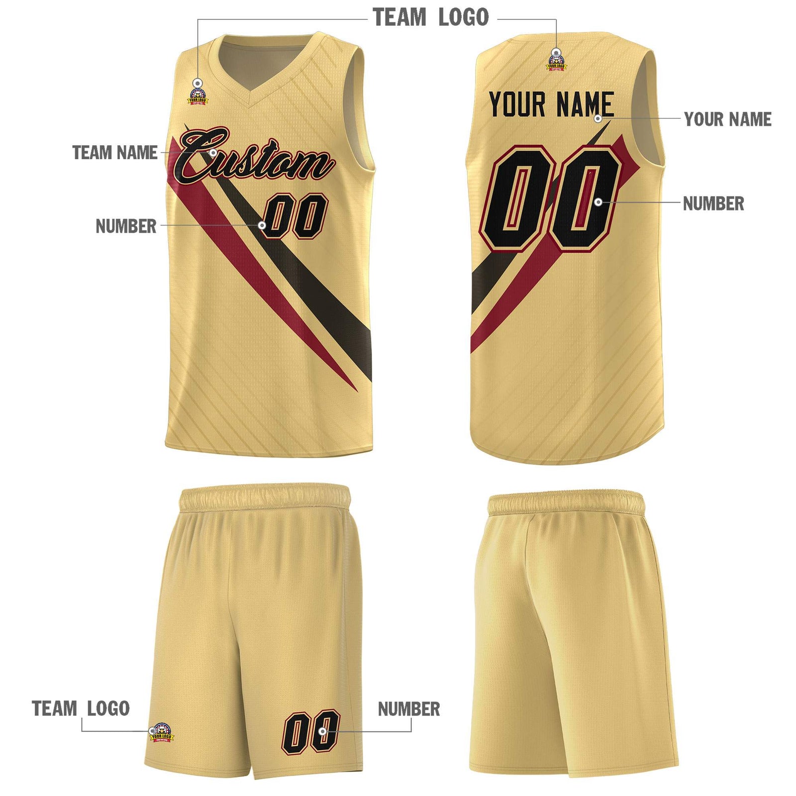 Custom Khaki Diagonal Pinstripe Pattern Color Block Sports Uniform Basketball Jersey