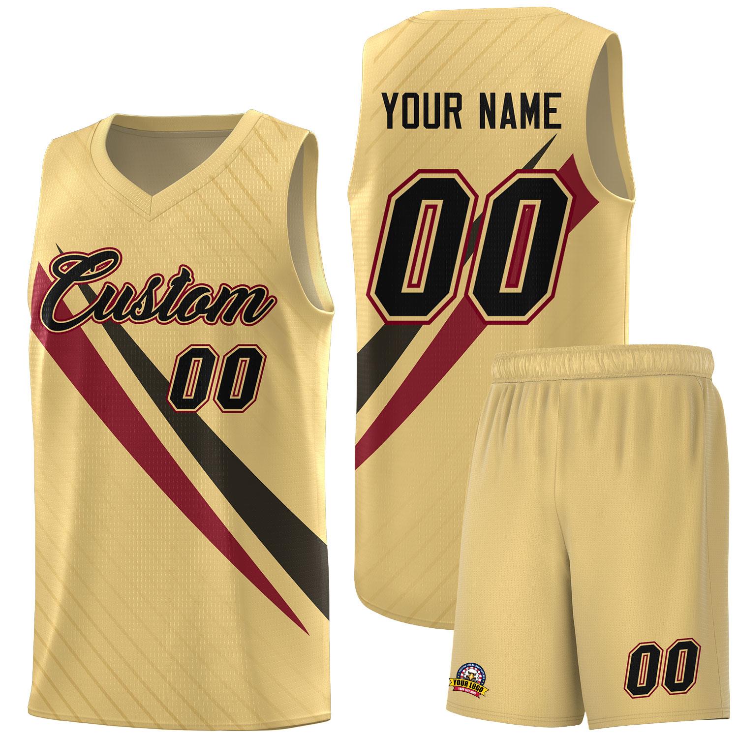 Custom Khaki Diagonal Pinstripe Pattern Color Block Sports Uniform Basketball Jersey