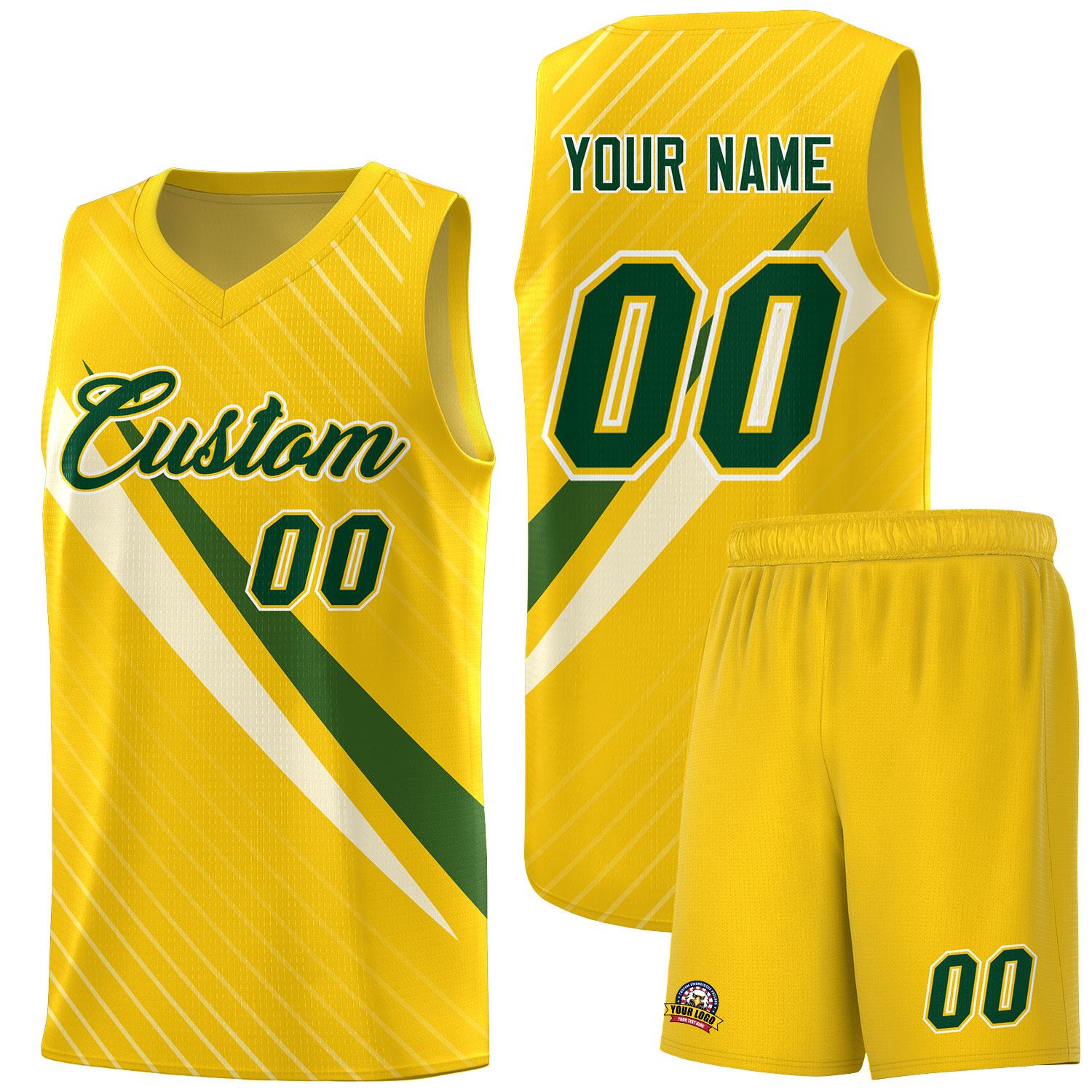 Custom Gold Diagonal Pinstripe Pattern Color Block Sports Uniform Basketball Jersey