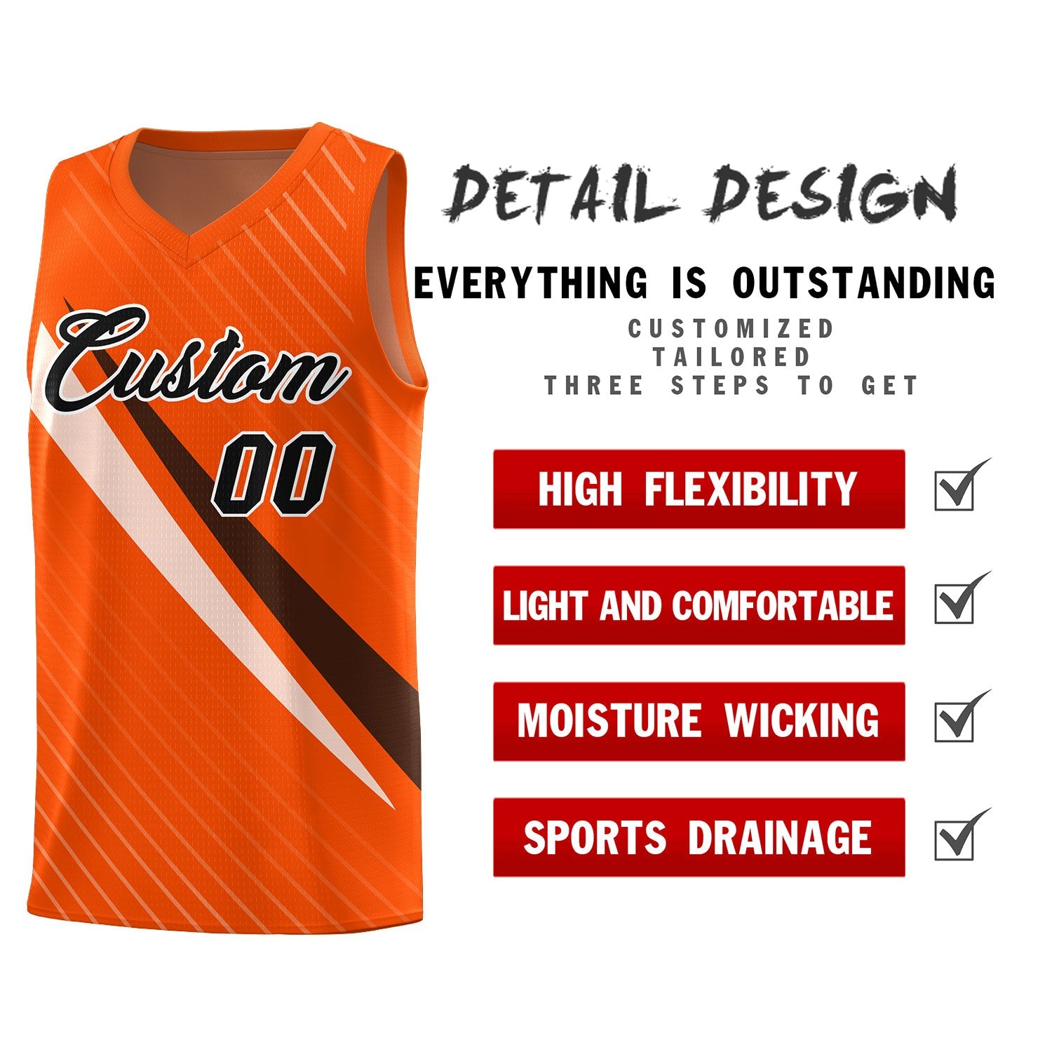 Custom Orange Diagonal Pinstripe Pattern Color Block Sports Uniform Basketball Jersey