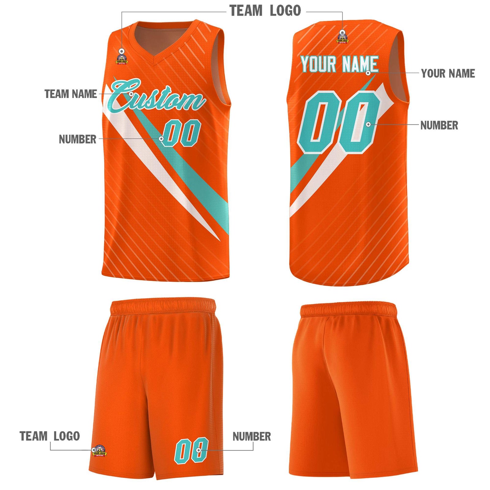 Custom Orange Diagonal Pinstripe Pattern Color Block Sports Uniform Basketball Jersey