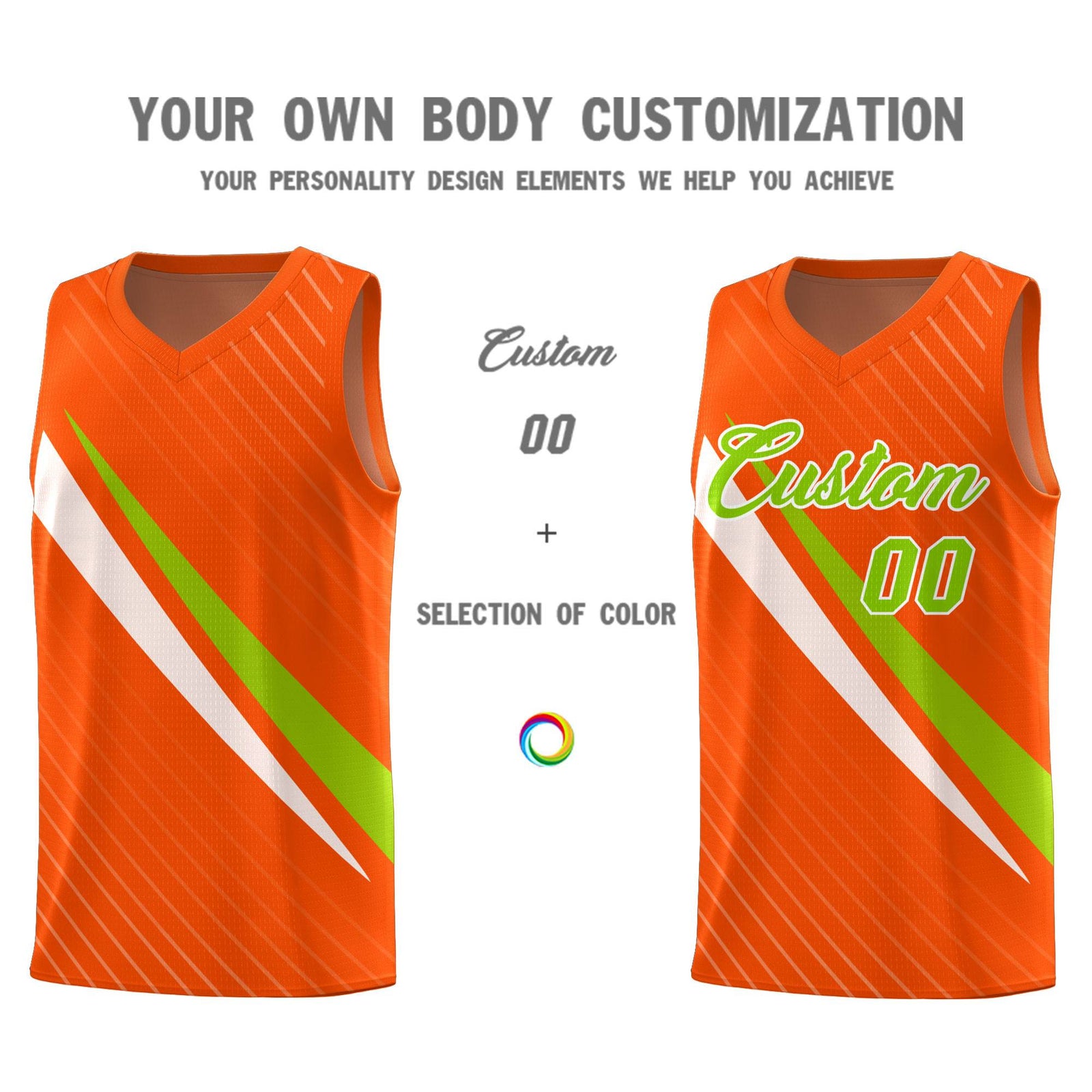 Custom Orange Diagonal Pinstripe Pattern Color Block Sports Uniform Basketball Jersey