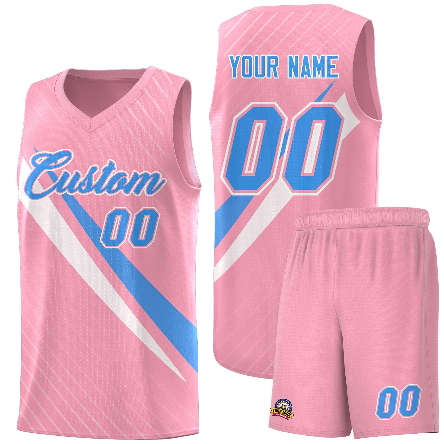 Custom Light Pink Diagonal Pinstripe Pattern Color Block Sports Uniform Basketball Jersey