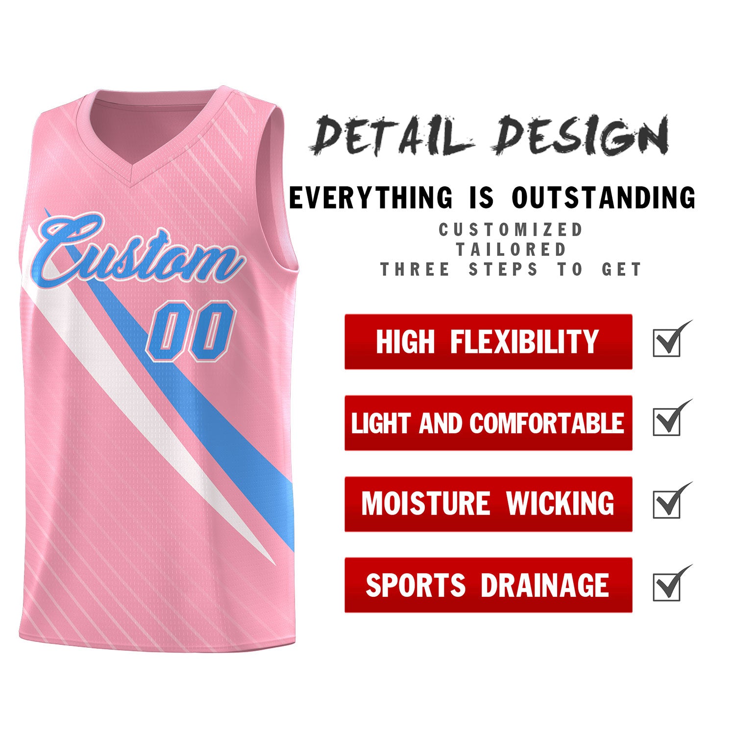 Custom Light Pink Diagonal Pinstripe Pattern Color Block Sports Uniform Basketball Jersey