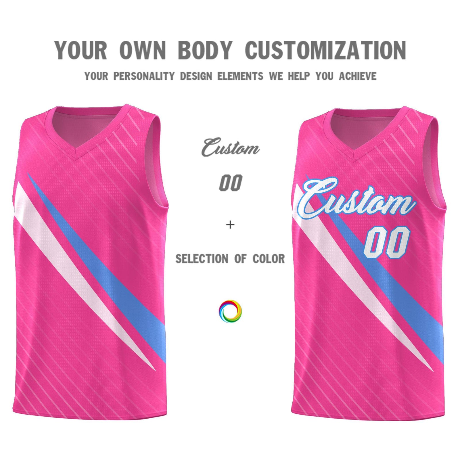 Custom Pink Diagonal Pinstripe Pattern Color Block Sports Uniform Basketball Jersey