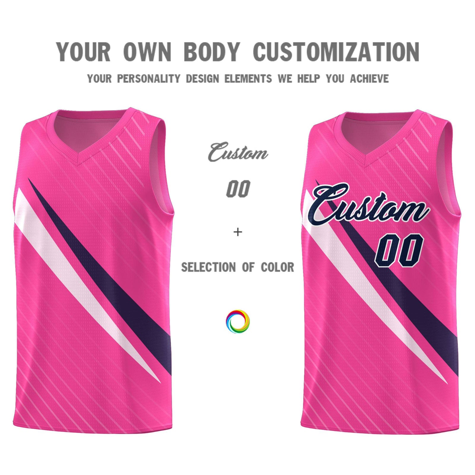Custom Pink Diagonal Pinstripe Pattern Color Block Sports Uniform Basketball Jersey