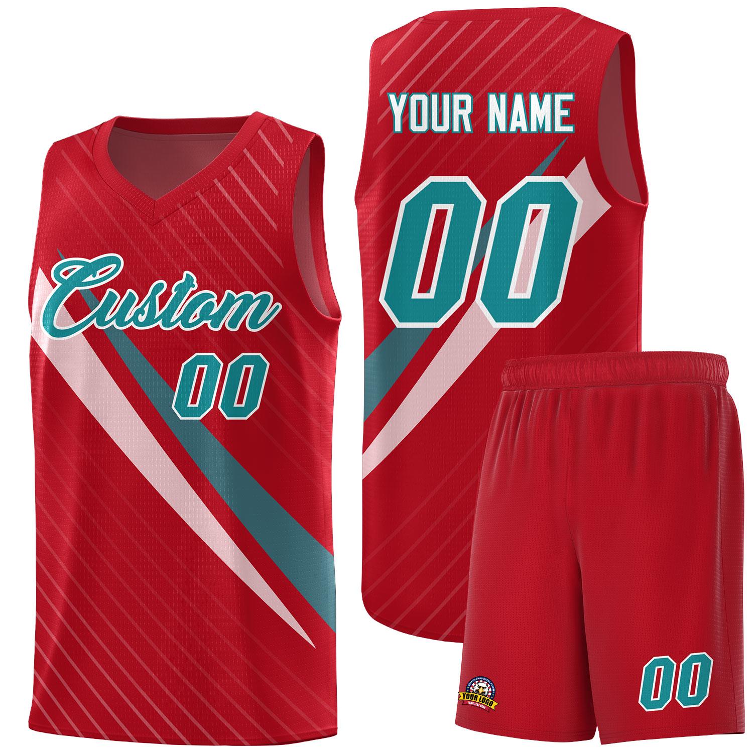 Custom Red Diagonal Pinstripe Pattern Color Block Sports Uniform Basketball Jersey