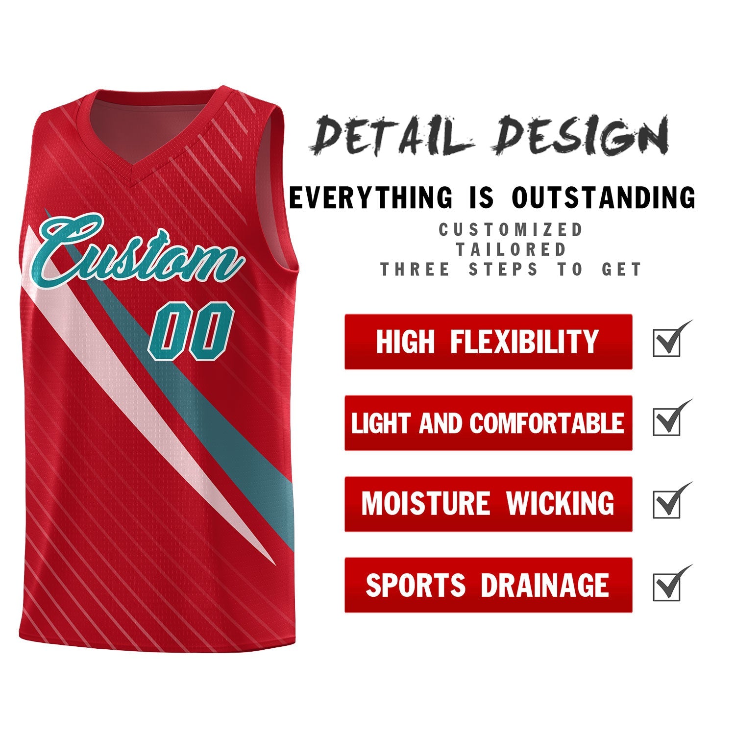 Custom Red Diagonal Pinstripe Pattern Color Block Sports Uniform Basketball Jersey