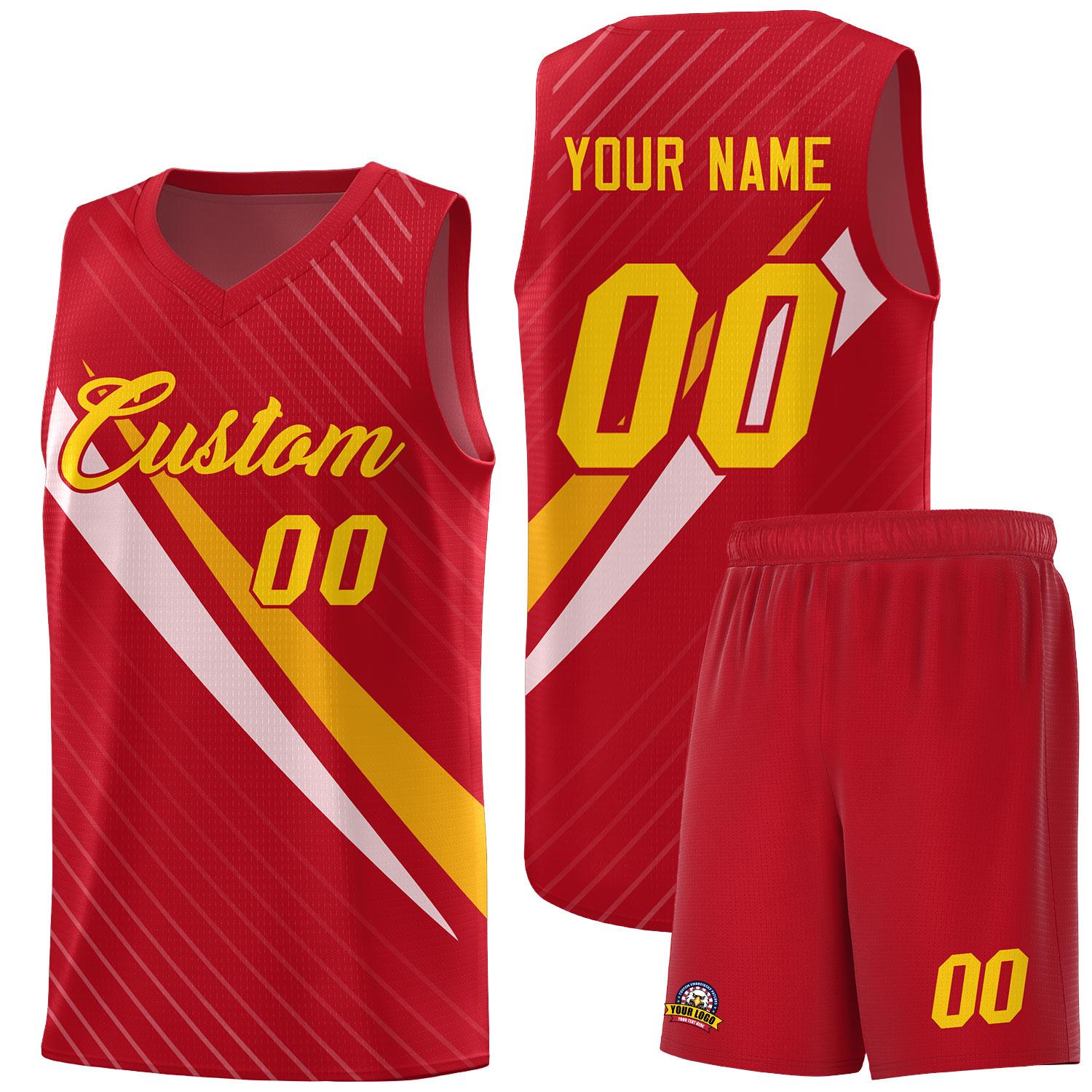 Custom Red Diagonal Pinstripe Pattern Color Block Sports Uniform Basketball Jersey