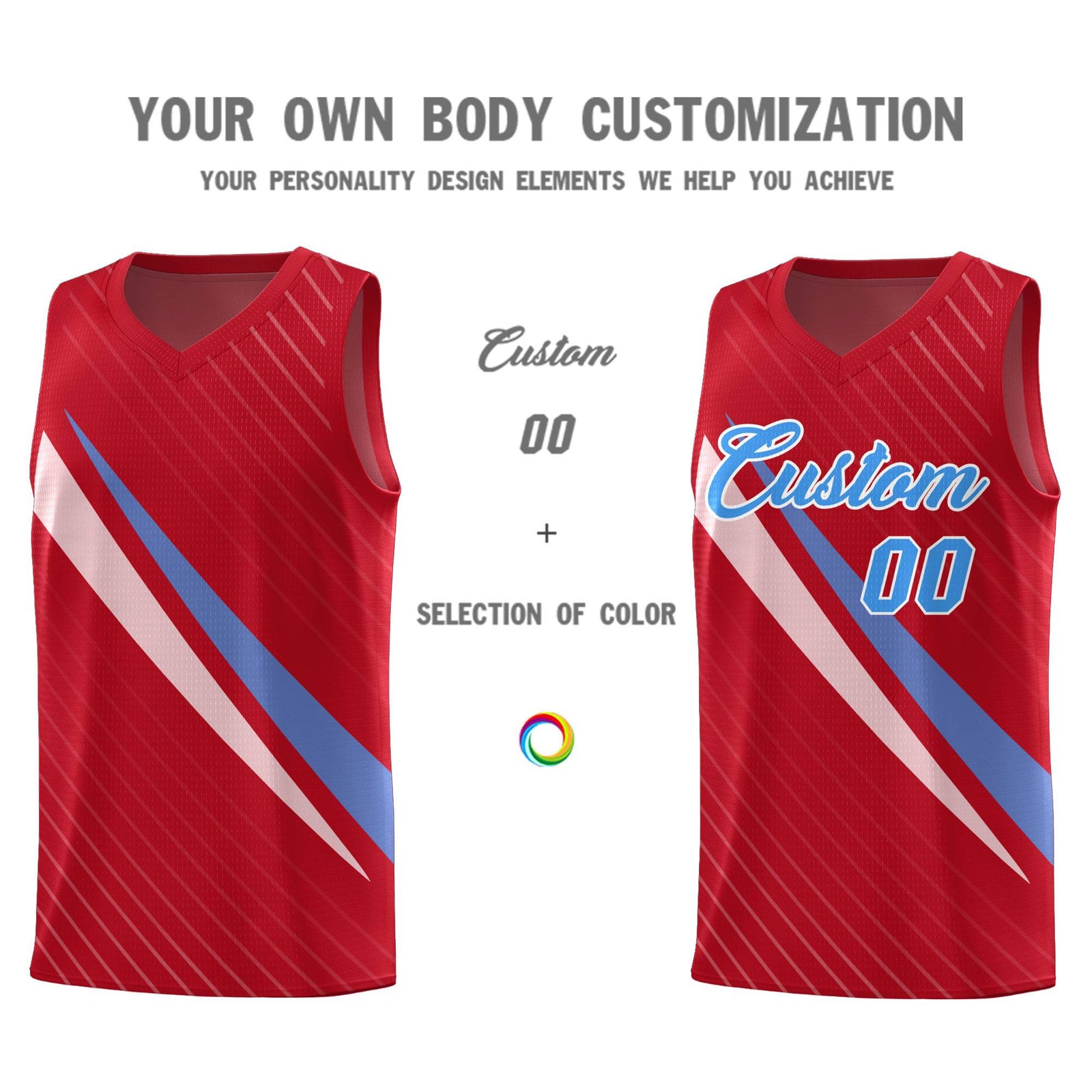 Custom Red Diagonal Pinstripe Pattern Color Block Sports Uniform Basketball Jersey