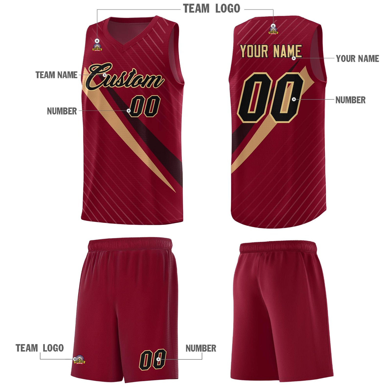 Custom Crimson Diagonal Pinstripe Pattern Color Block Sports Uniform Basketball Jersey