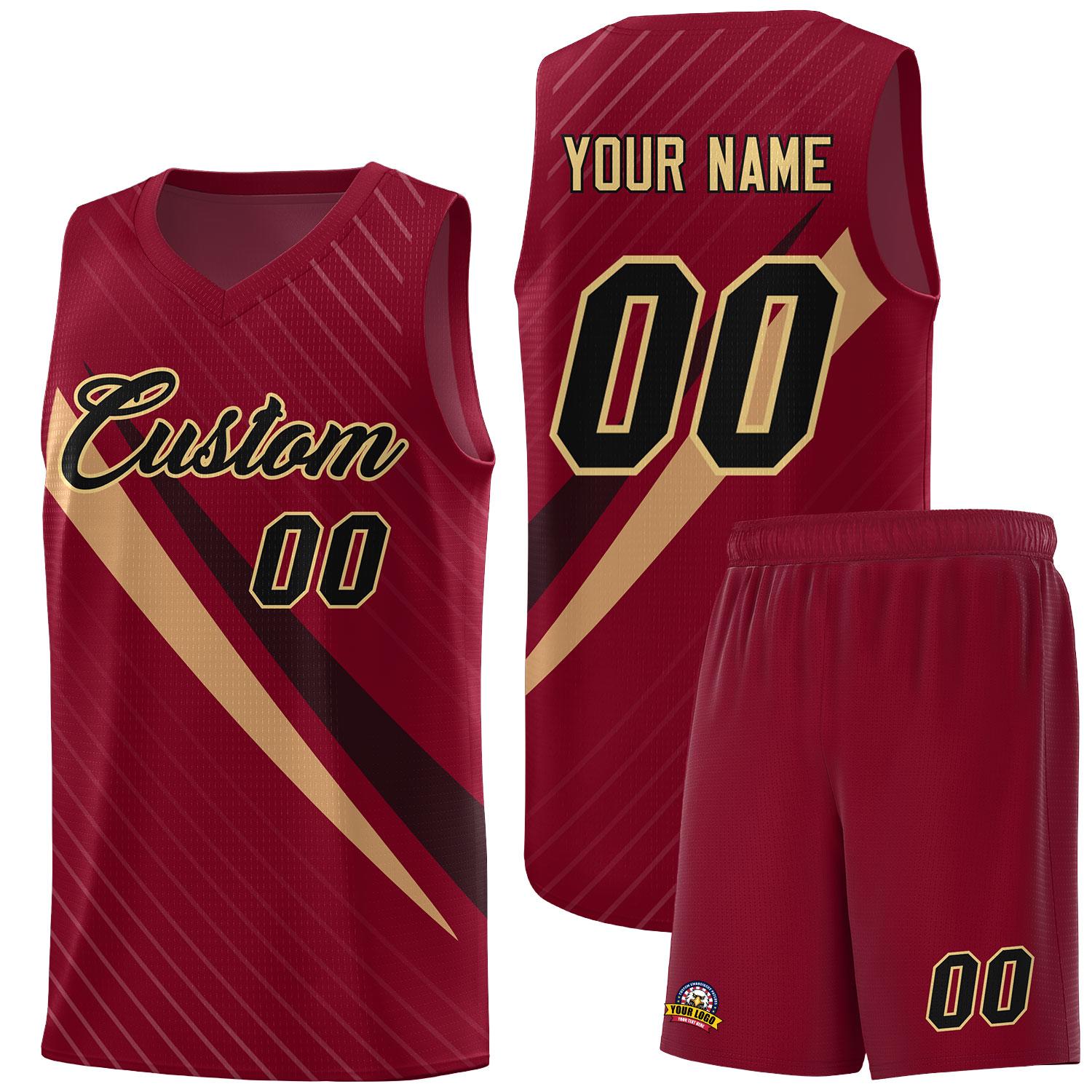Custom Crimson Diagonal Pinstripe Pattern Color Block Sports Uniform Basketball Jersey