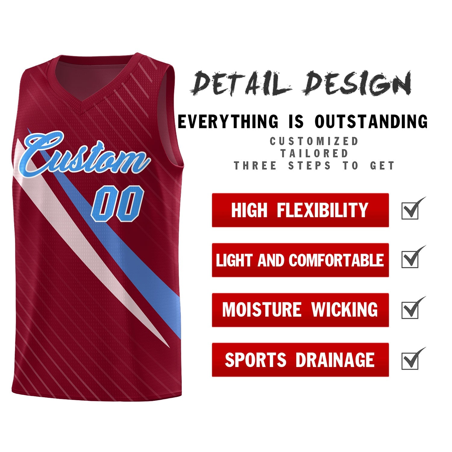 Custom Crimson Diagonal Pinstripe Pattern Color Block Sports Uniform Basketball Jersey