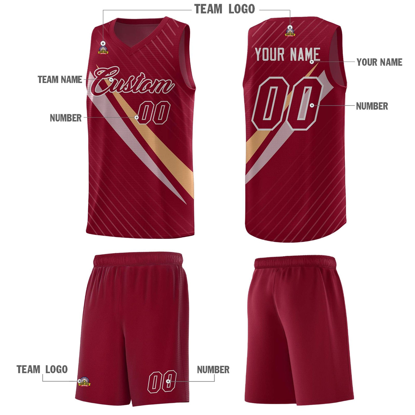 Custom Crimson Diagonal Pinstripe Pattern Color Block Sports Uniform Basketball Jersey